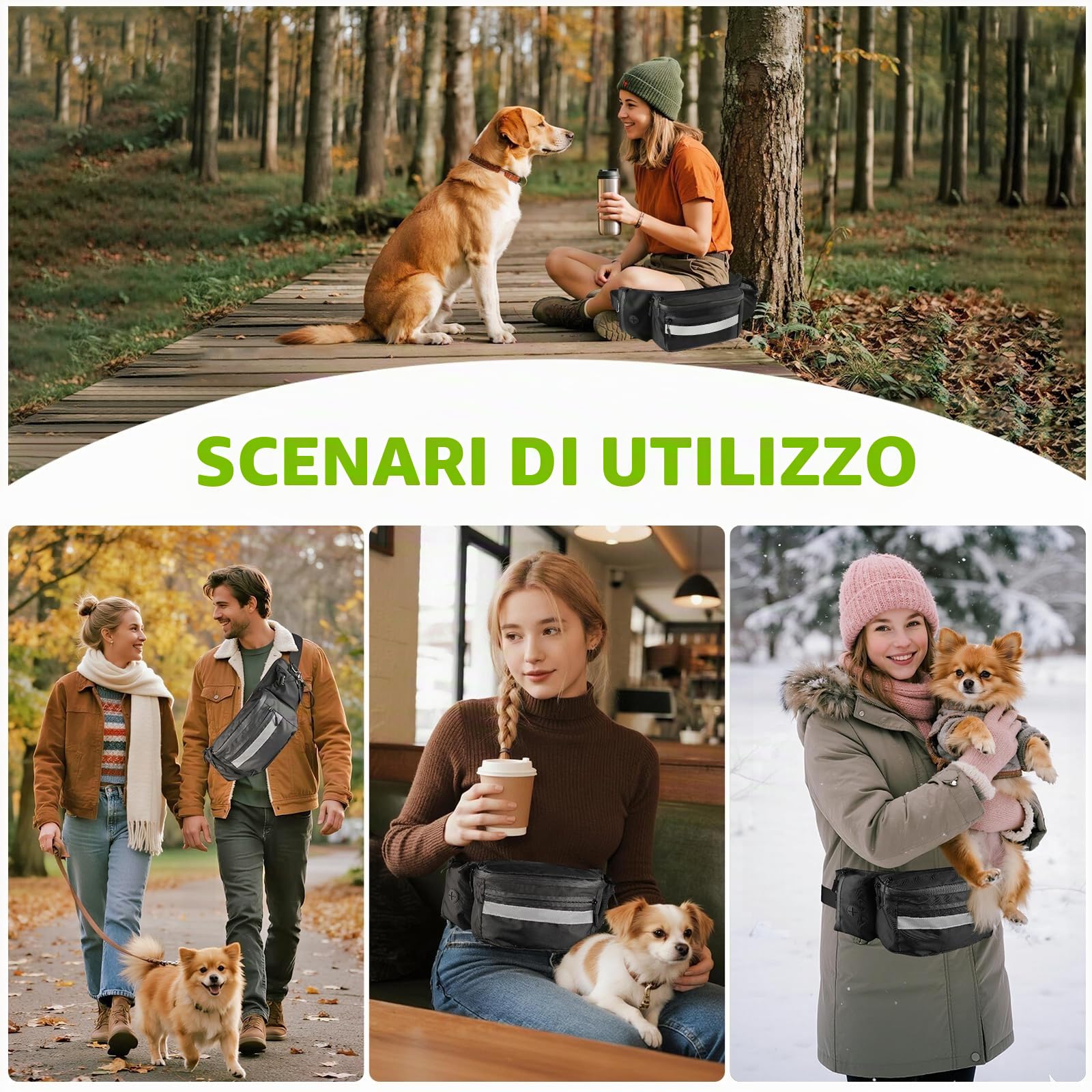 Sacchetti per Addestramento Cani Marsupio Cane con Tasca Porta Snack Rimovibile, Borsa Crocchette Porta Premietti per Cani con Dispenser per Sacchetti Igienici, Cintura Running