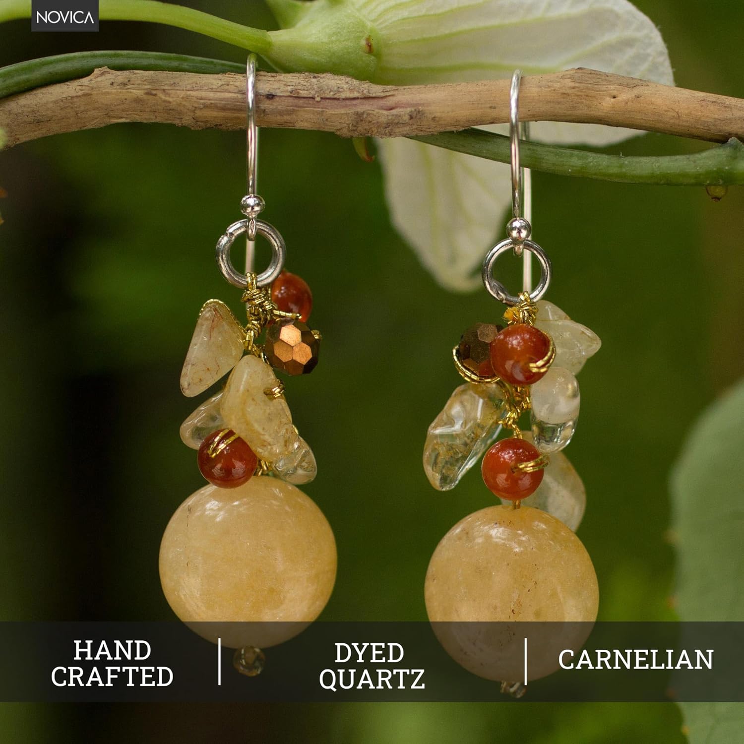 NOVICA Multi-Gem Quartz .925 Sterling Silver Beaded Earrings 'Yellow Rose'