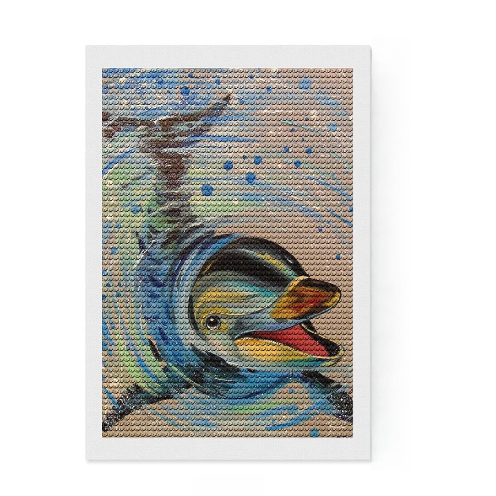 Junmoney Smiling Dolphin Round Drill Diamond Painting 8"x12", for Teens, Vintage Style Decor, Pleasing Wall Art Project, Festive Craft Gift
