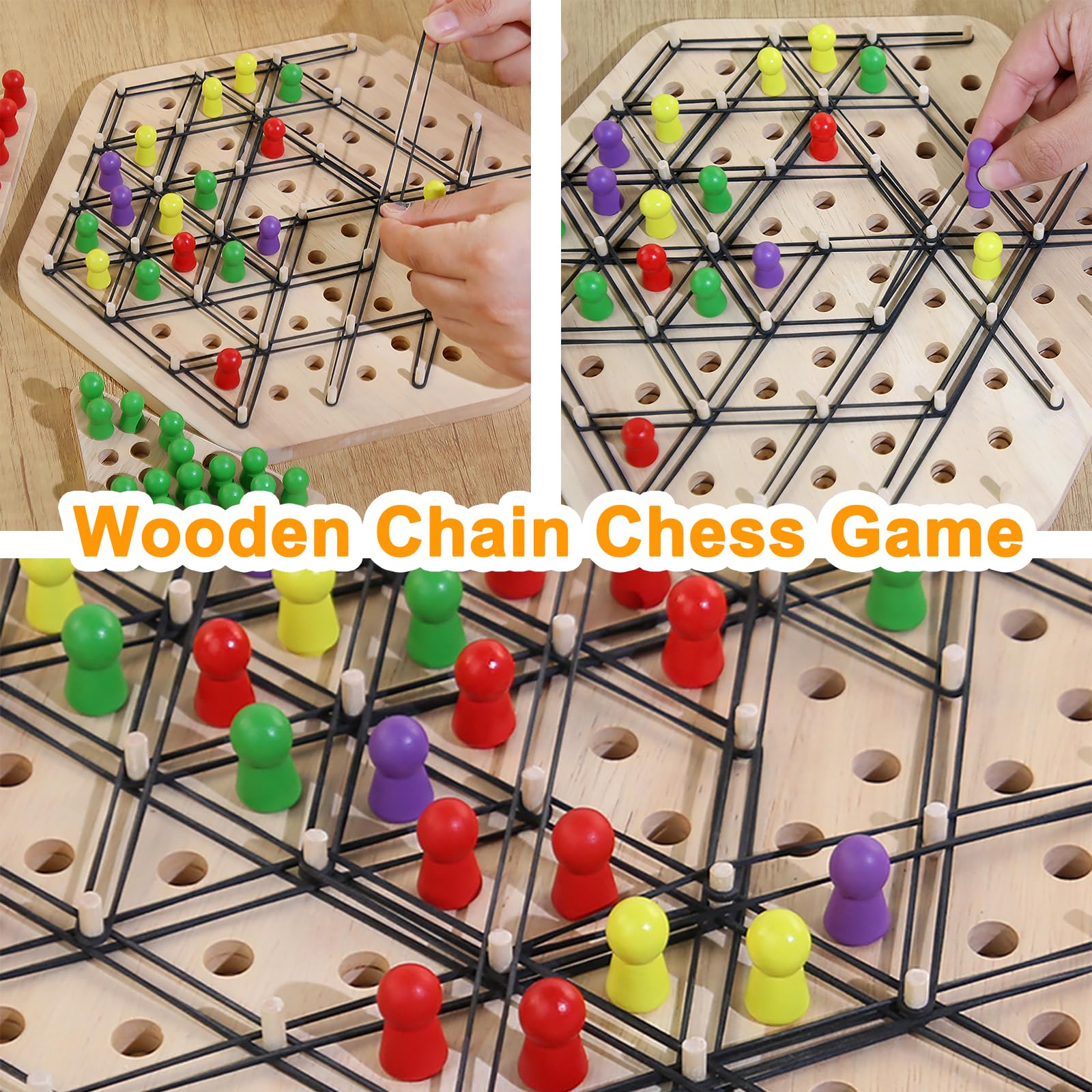Wooden Chain Triangle Chess Game, 2 to 4 Players, Wooden Geometric Chess Game - Image 2