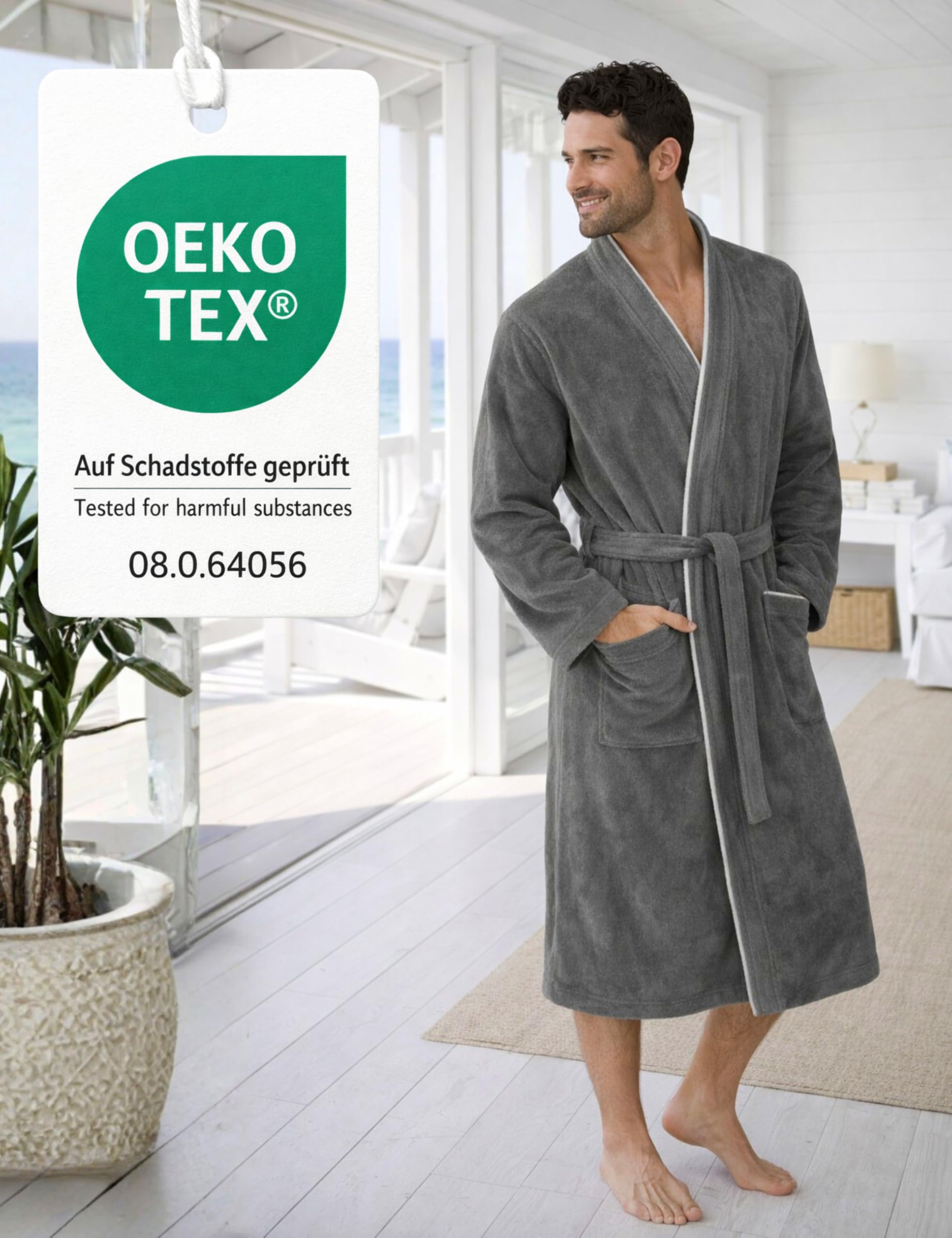Morgenstern Bademantel Herren 100% Baumwolle Frottee Velours Saunamantel Kimono Lang Oeko Tex