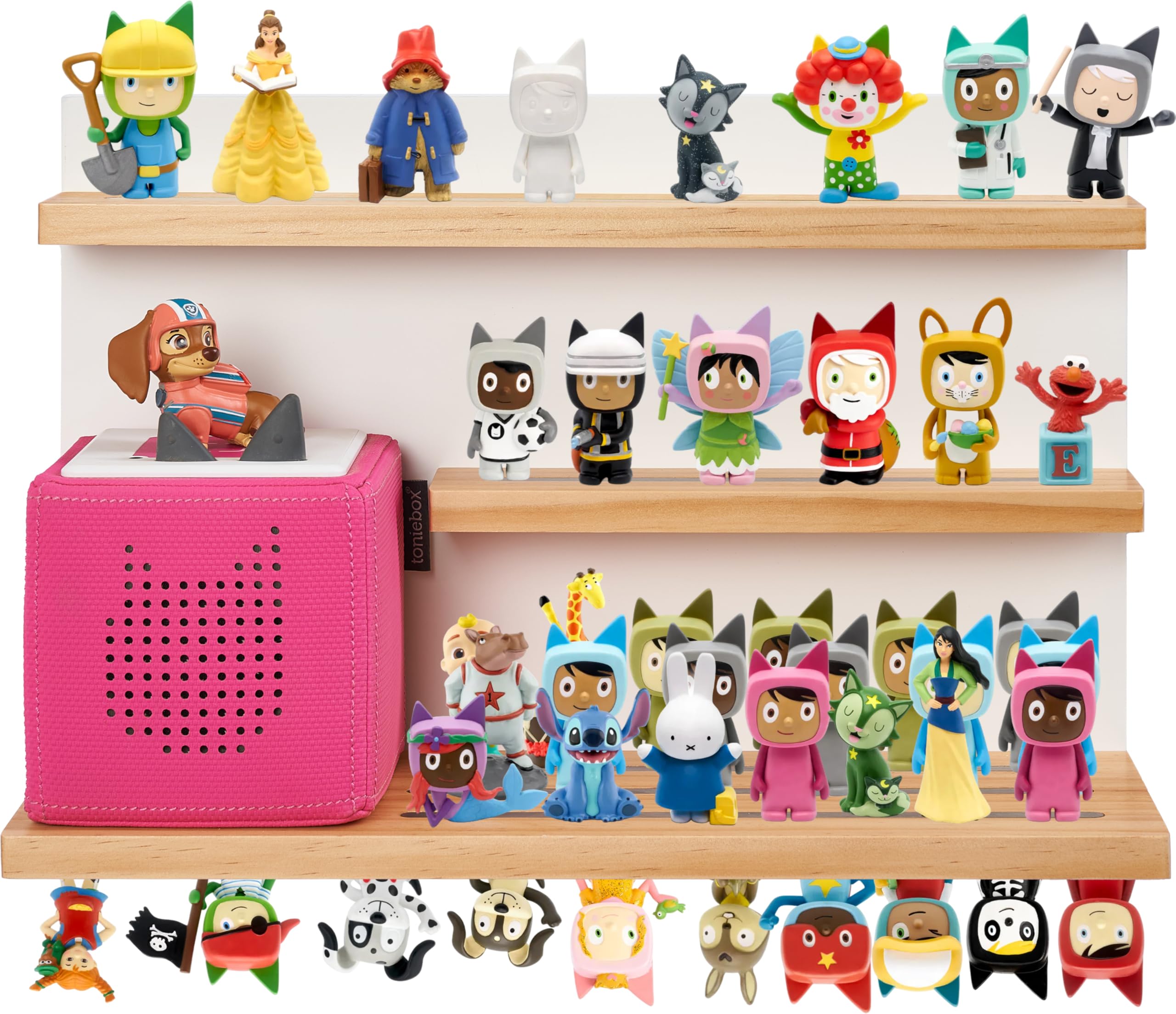 Gieanoo Magnetic Toniebox Shelf, 3 Tiers White Tonies Wall Floating Shelves for 48 Characters Pine Wooden Tonies Figures Organizer Compatible Charging Station for Children's Room — image 1