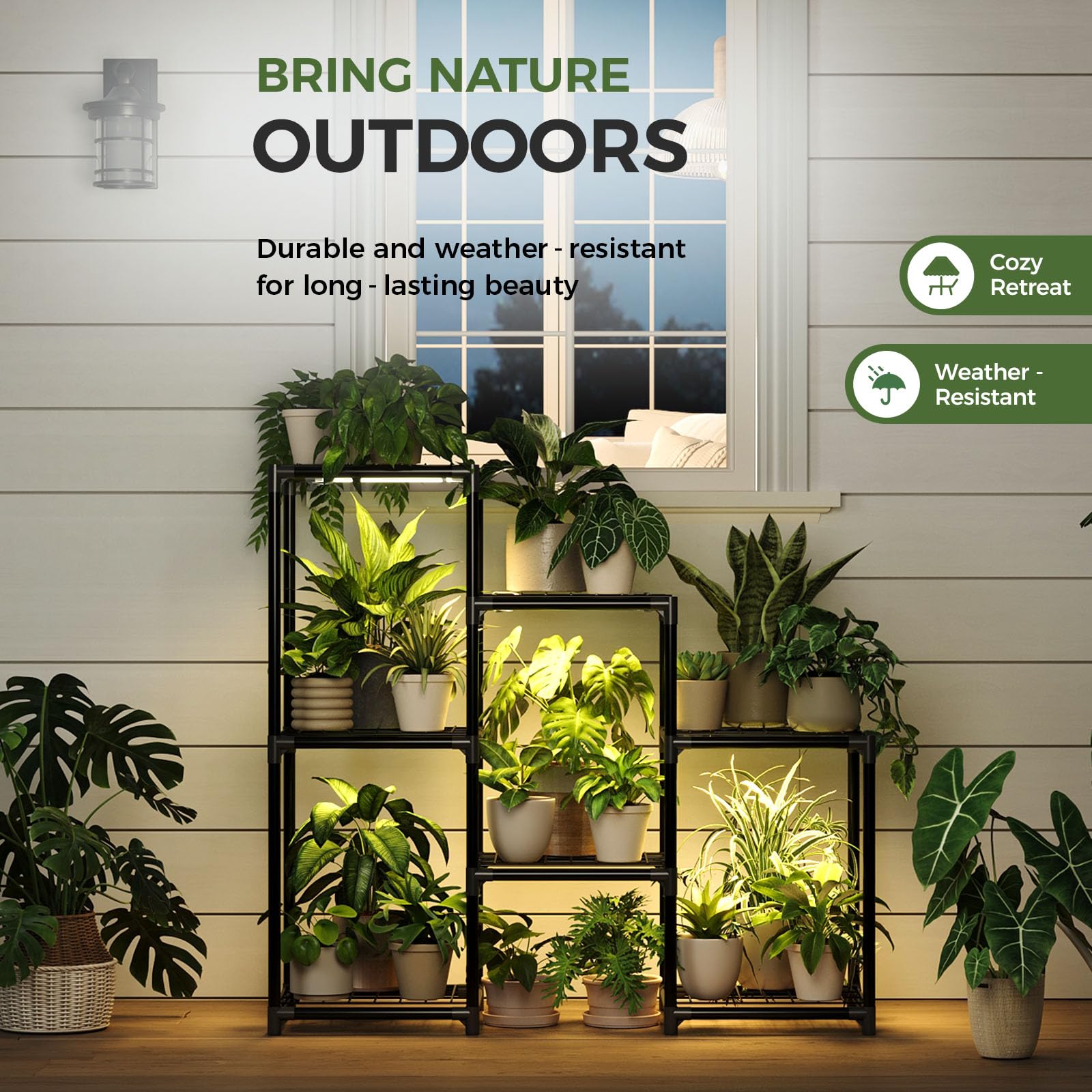 Laposso Soporte para plantas con luz de crecimiento para plantas de interior, estante de metal de 3 niveles, luces de cultivo para plantas de interior, dormitorio, sala de estar
