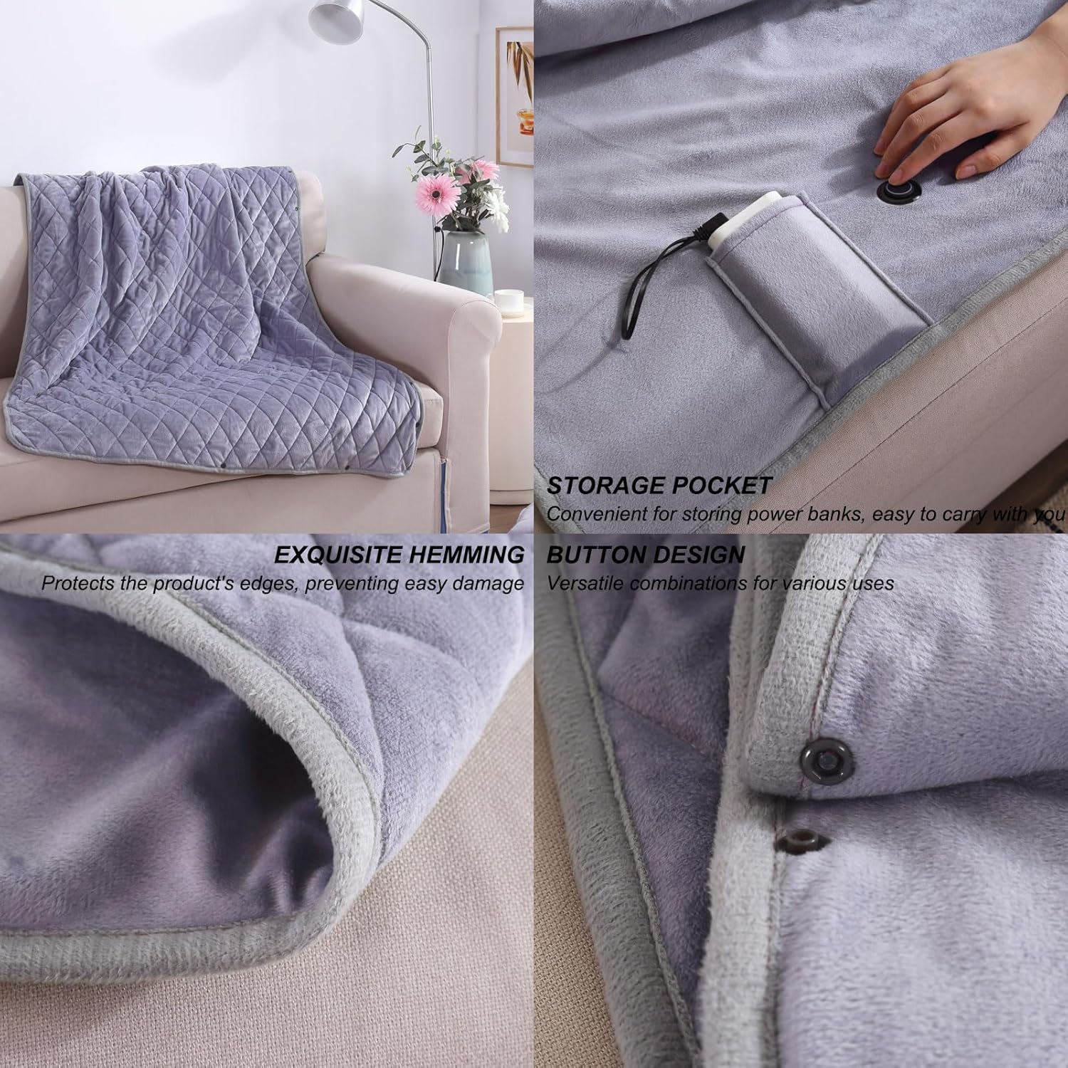 Electric Blanket Queen Size, USB Heated Blanket Machine Washable, Super Cozy Soft Electric Heated Shawl, 3 Heating Levels Auto Shutoff (Color : Gray, Size : 100 * 140cm)