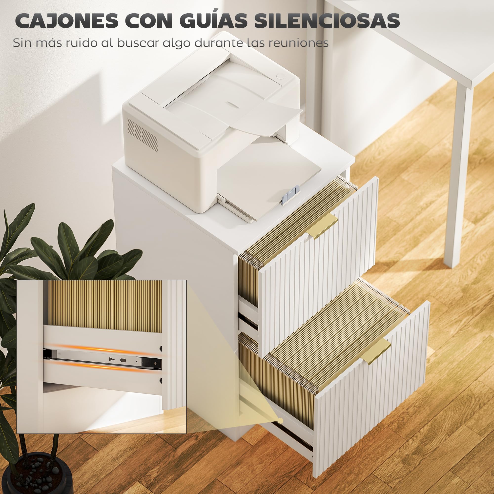 HOMCOM Armoire à tiroirs de Bureau avec 2 tiroirs Armoire à tiroirs de Bureau avec façades rainurées Classeur pour Format A4 ou Lettre pour 40x40x71 cm Blanc
