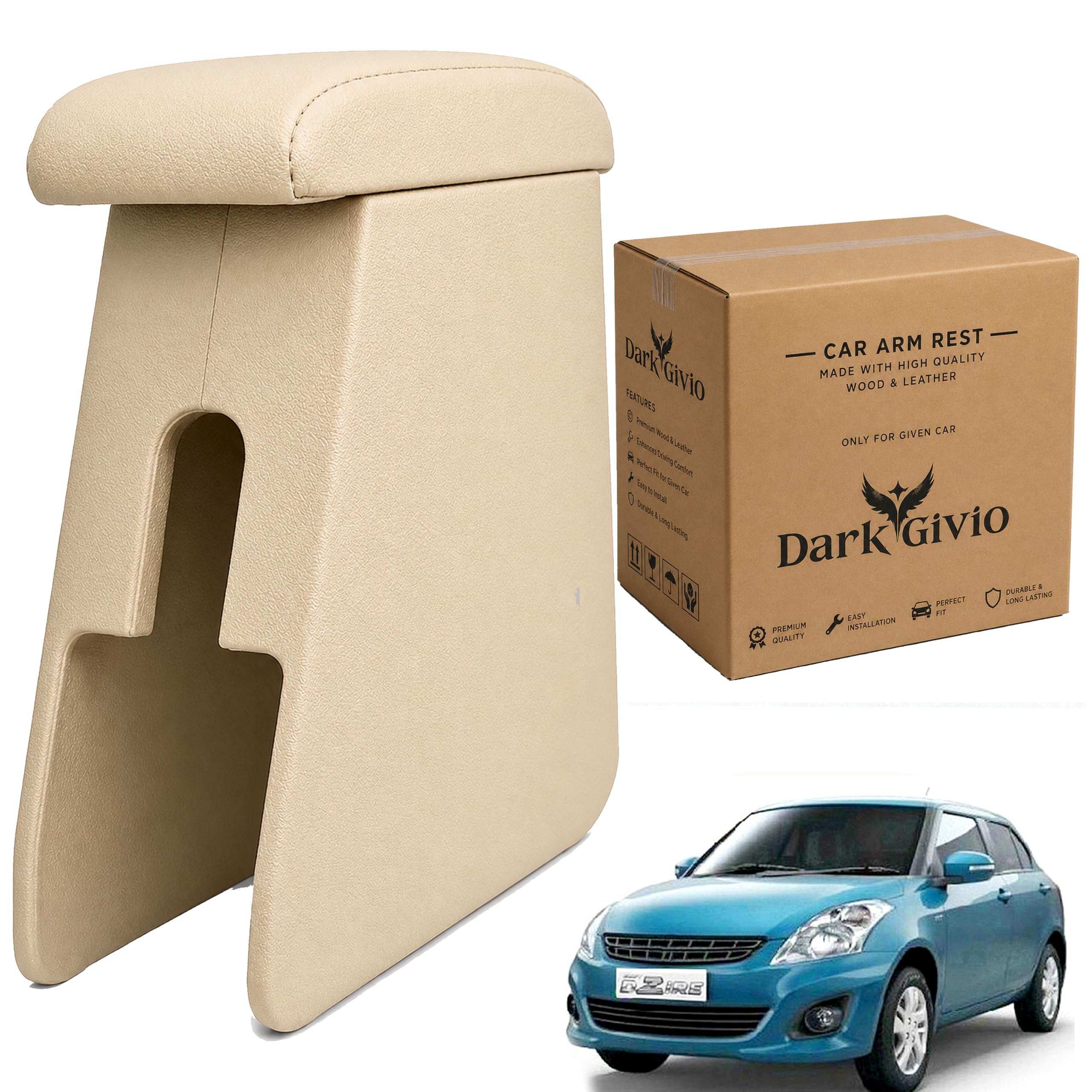 Arm Rest Compatible with DZIRE T-2 / Beige Color with Storage PU Leather Armrest Console Pad | wooden Armrest-image-45