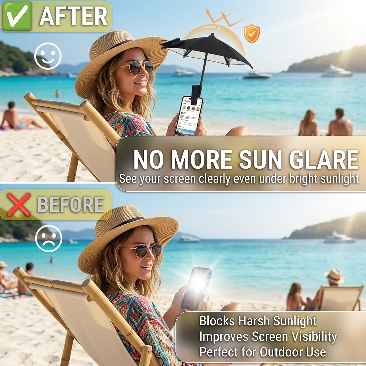 Phone Umbrella for Sun – Adjustable Clip Base Mini Phone Shade, Portable Anti-Glare Sun Shield for All Smartphones, Compact Travel Accessory for Outdoor & Car Use