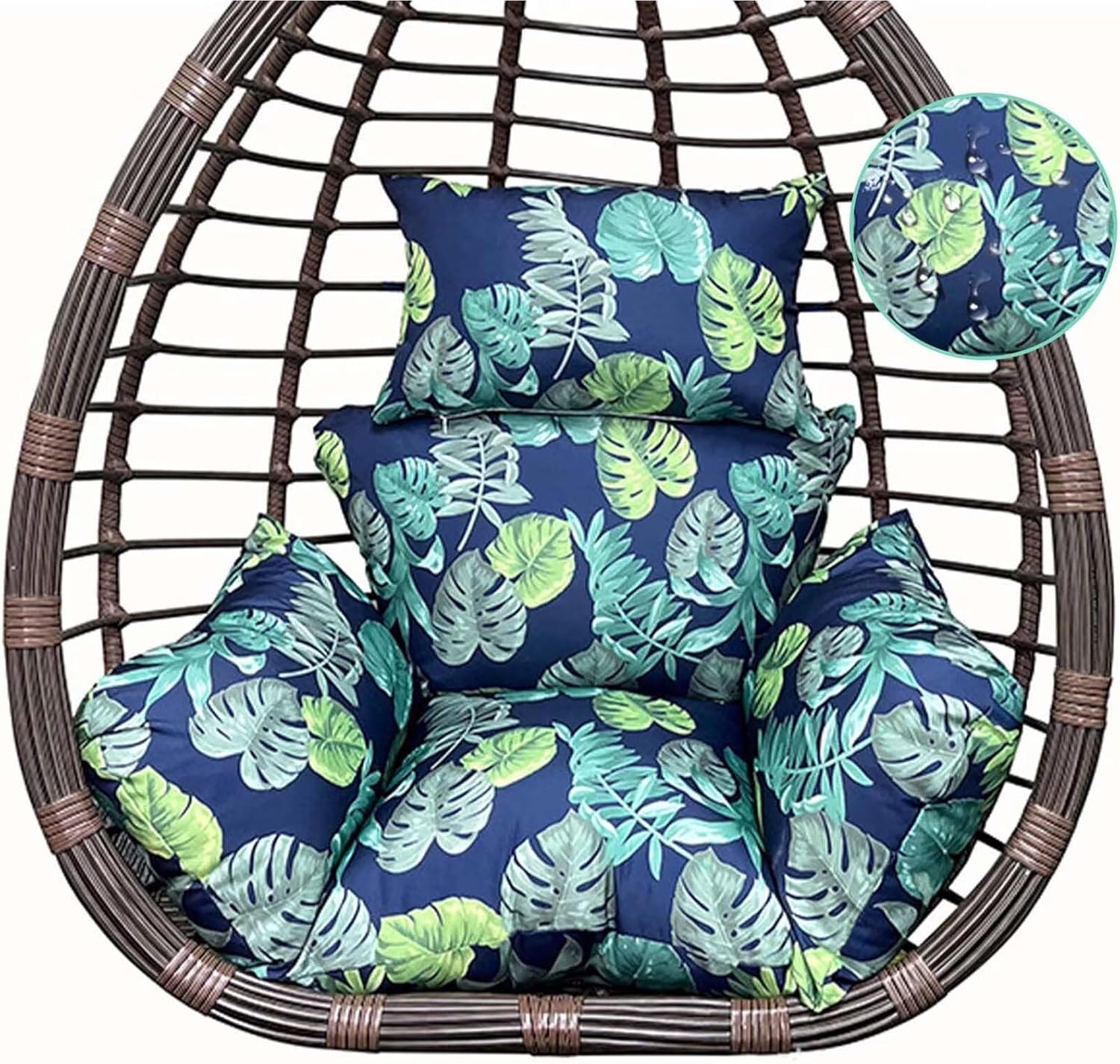 Indoor Outdoor Egg Chair Cushion Thick Printed Hanging Chair Cushions Soft Seat Pad for Patio Garden Bedroom Navy Green