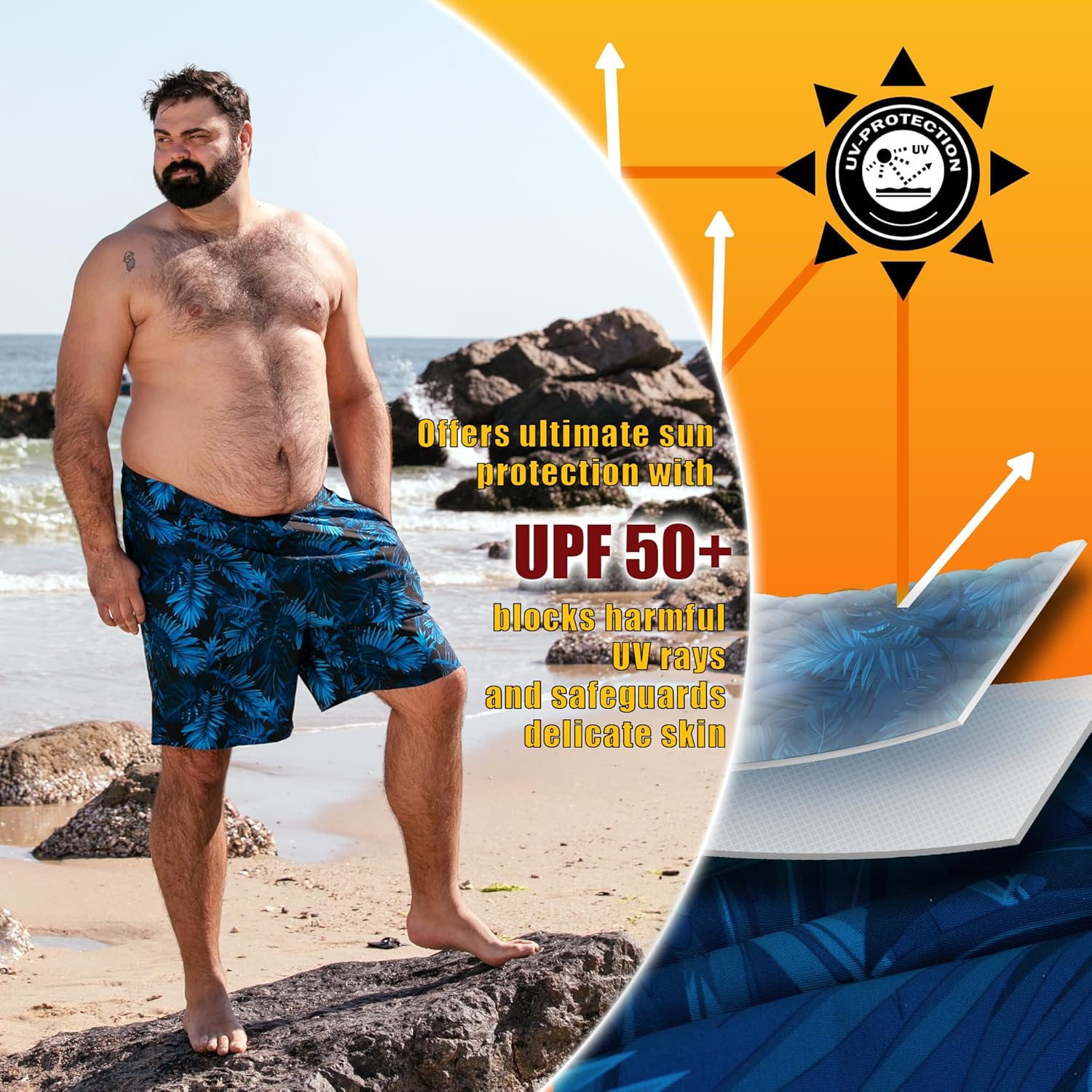 BRISIRA Big and Tall Swim Trunks for Men Bathing Suit with Mesh Lining Quick Dry Board Shorts Beach Swimsuit Pocket - Image 4