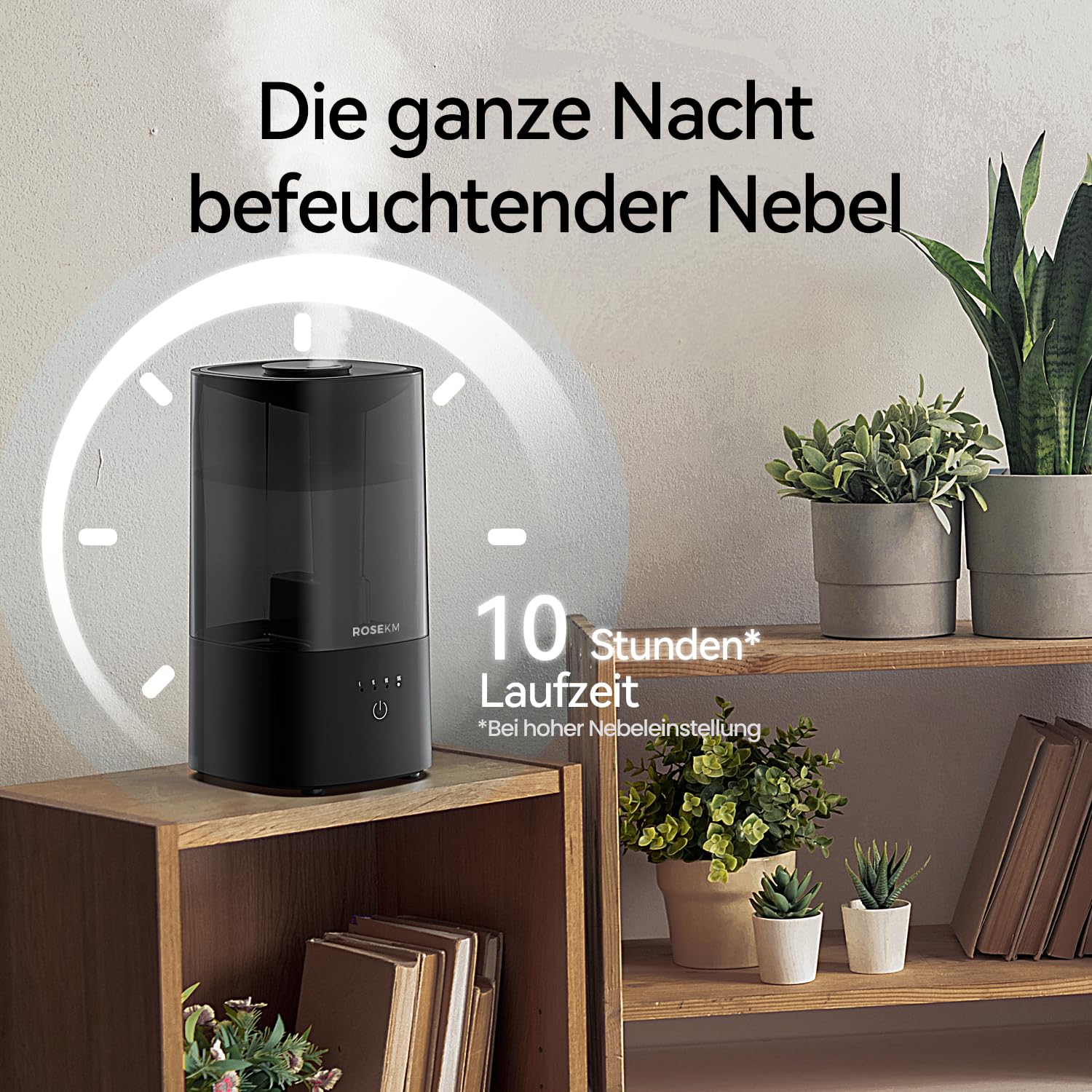 Rosekm Umidificatore Ambiente, 2L Umidificatore Ultrasuoni a Nebbia Fredda, 200ml/h Umidificatore camera da letto Silenzioso per Bambini, Piante e Casa, Bianco