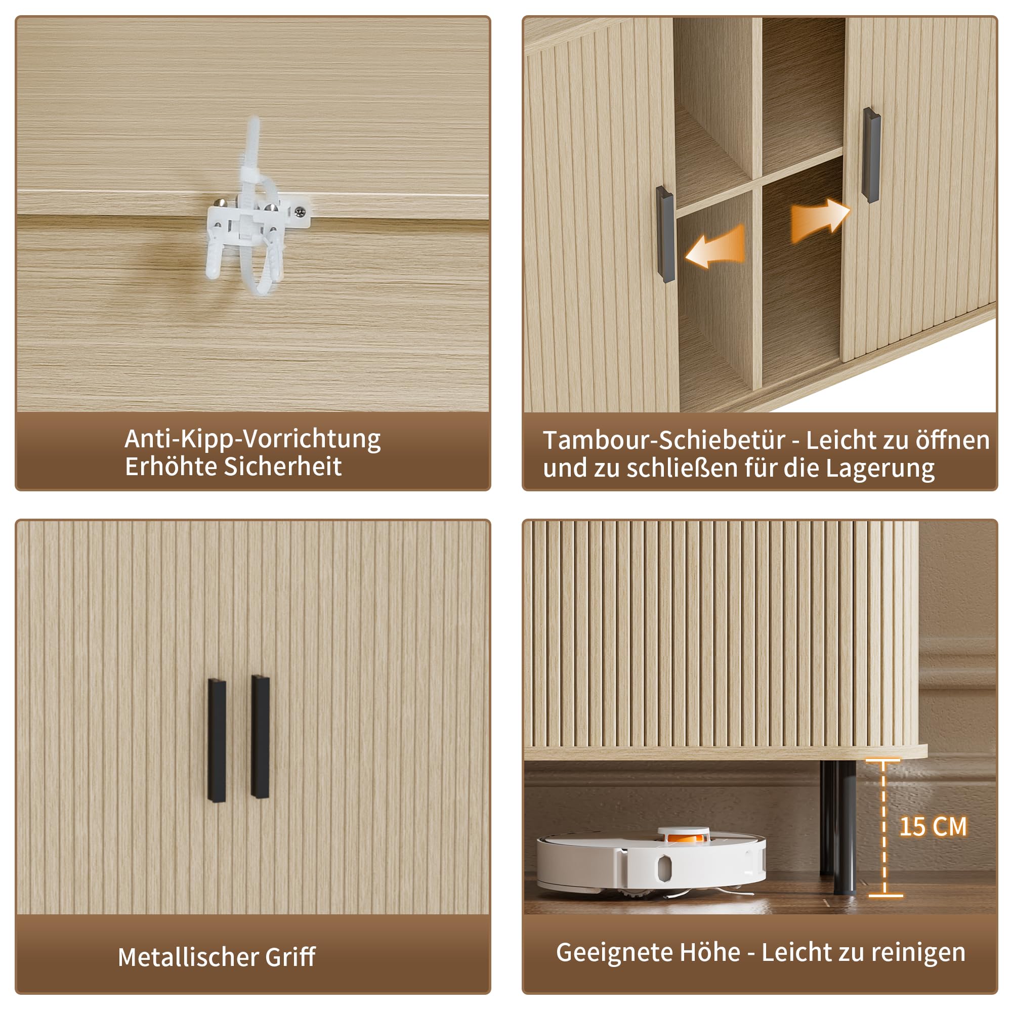 BonVache Gehäuseschrank, Aufbewahrungsschrank Buffet, Küchenschrank mit Schiebetür Trommel, Aufbewahrungseinheit für Salon Maison Esszimmer Moderne, Beige