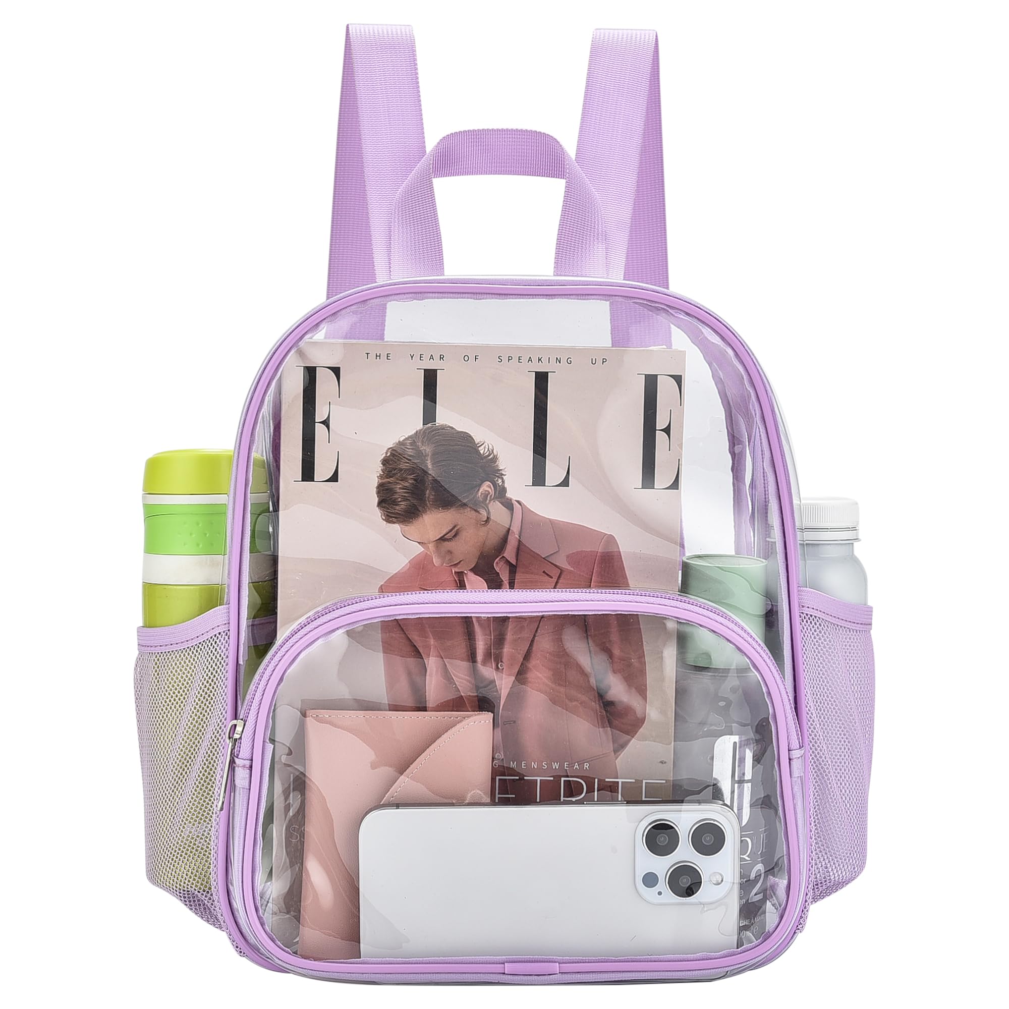 Busiuw Clear Backpack for Stadium Events 12x12x6 with Front Pocket for Concert Sport Fashion Women Backpack Events Work Travel(Light purple)