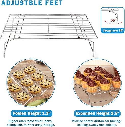 Miniatura 4 de P&P CHEF Juego de 2 bandejas para hornear y 2 rejillas de enfriamiento, bandeja de acero inoxidable con estantes de alambre apilables para galletas,