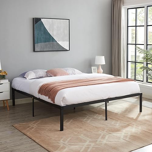 Miniatura 59 de Base de cama Vecelo, de 14 pulgadas, listones de acero resistente Plataforma metálica B,Plataforma plegable,Negro Metálico