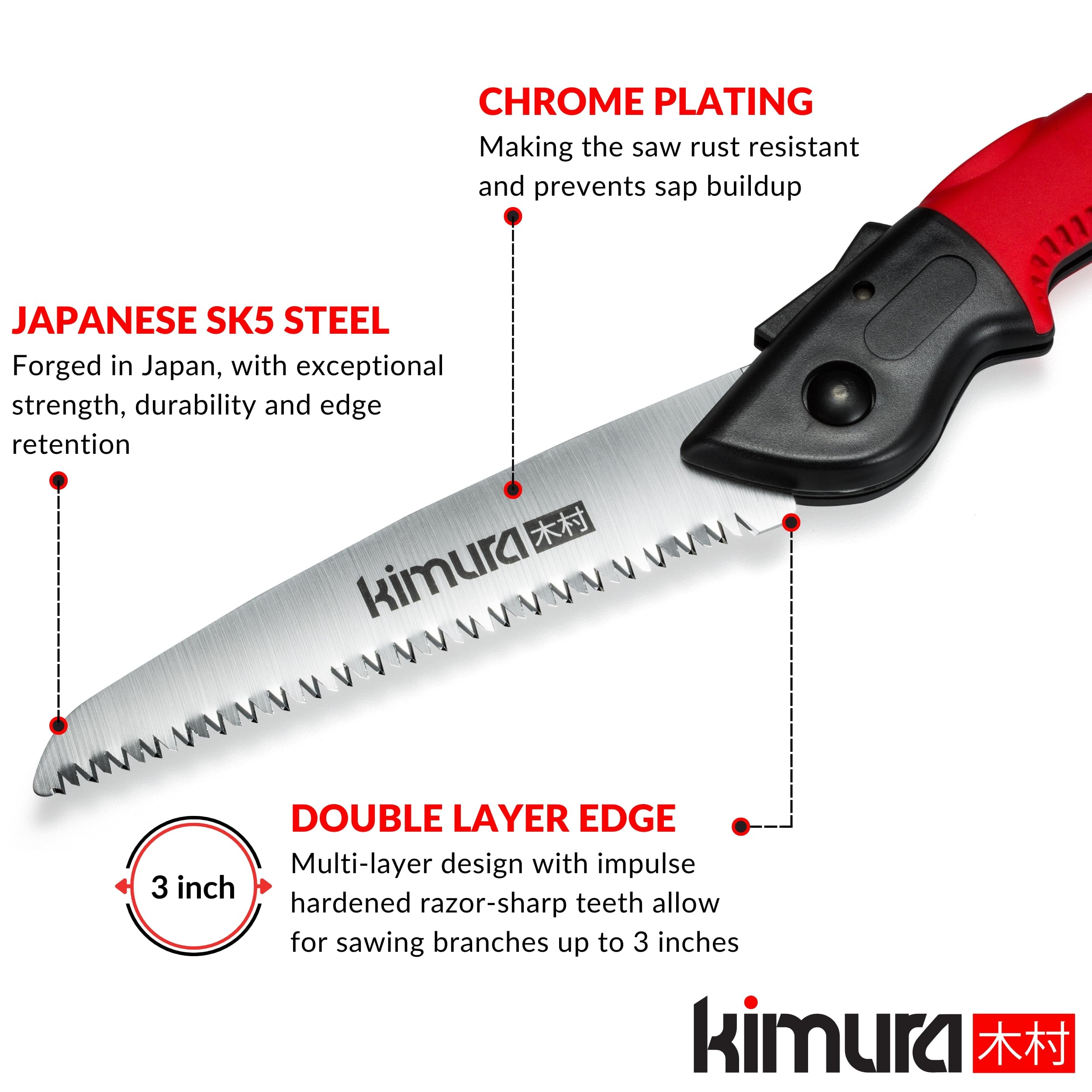 Kimura Pro Pruning Saw, Folding Hand Saw, Premium Japanese SK5 Steel, Ergonomic Soft Non-Slip Handle - Image 2