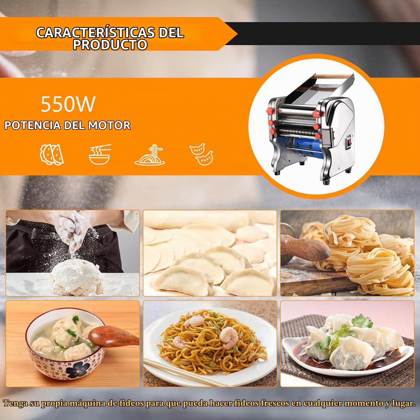Laminadora de Rodillo de Masa Comercial Máquina Eléctrica de Rodillo de Masa para Pizza de 20 cm 550 W Automáticamente Adecuada para Equipos para Hacer Fideos, Pizza, Pan y Pasta