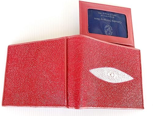 Miniatura 4 de Cuero auténtico de la piel de Stingray 1 ojo hombre bifold brillante rojo cartera