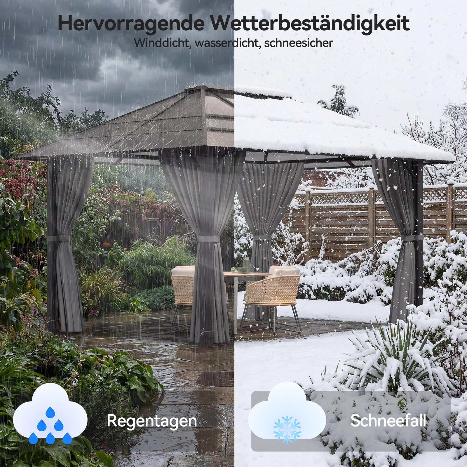 Devoko Pavillon 3x4 Wasserdicht Stabil Winterfest, Aluminium Gartenpavillon, Grillpavillons mit festem, lichtdurchlässigem Dach, Protection UV 50+, Pergola Geeignet für Gärten im Freien, Dark Gray