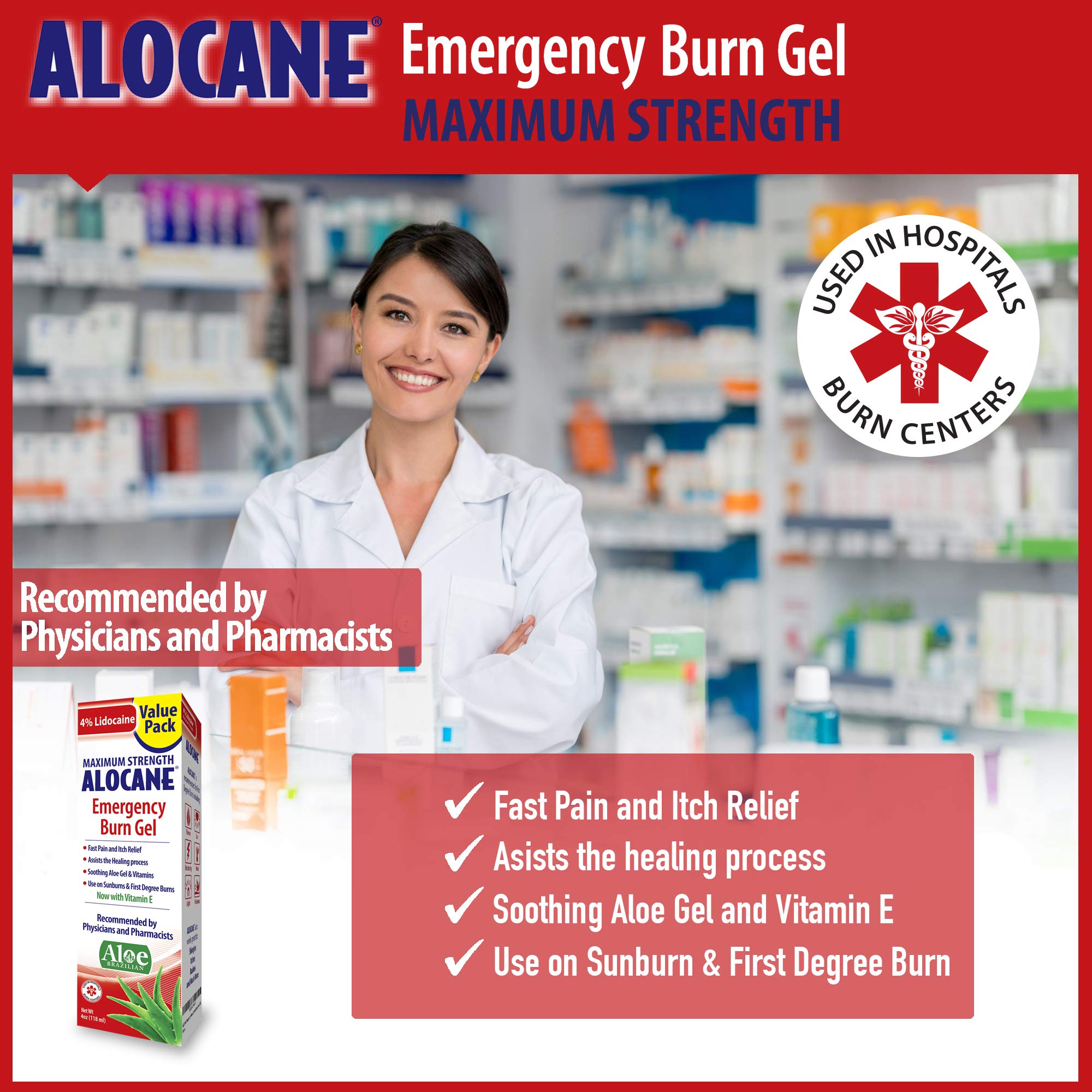ALOCANE® Emergency Burn Gel, 4 Lidocaine Max Strength Fast Pain Itch