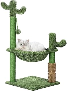 Dreamsoule Cactus Cat Scratching Post Cat Tree, Cat Activity Trees with Hammock Carpet and Back Scratcher, Cactus Cat Scratcher with Interactive Dangling Ball, Climbing Stand for Indoor Kittens