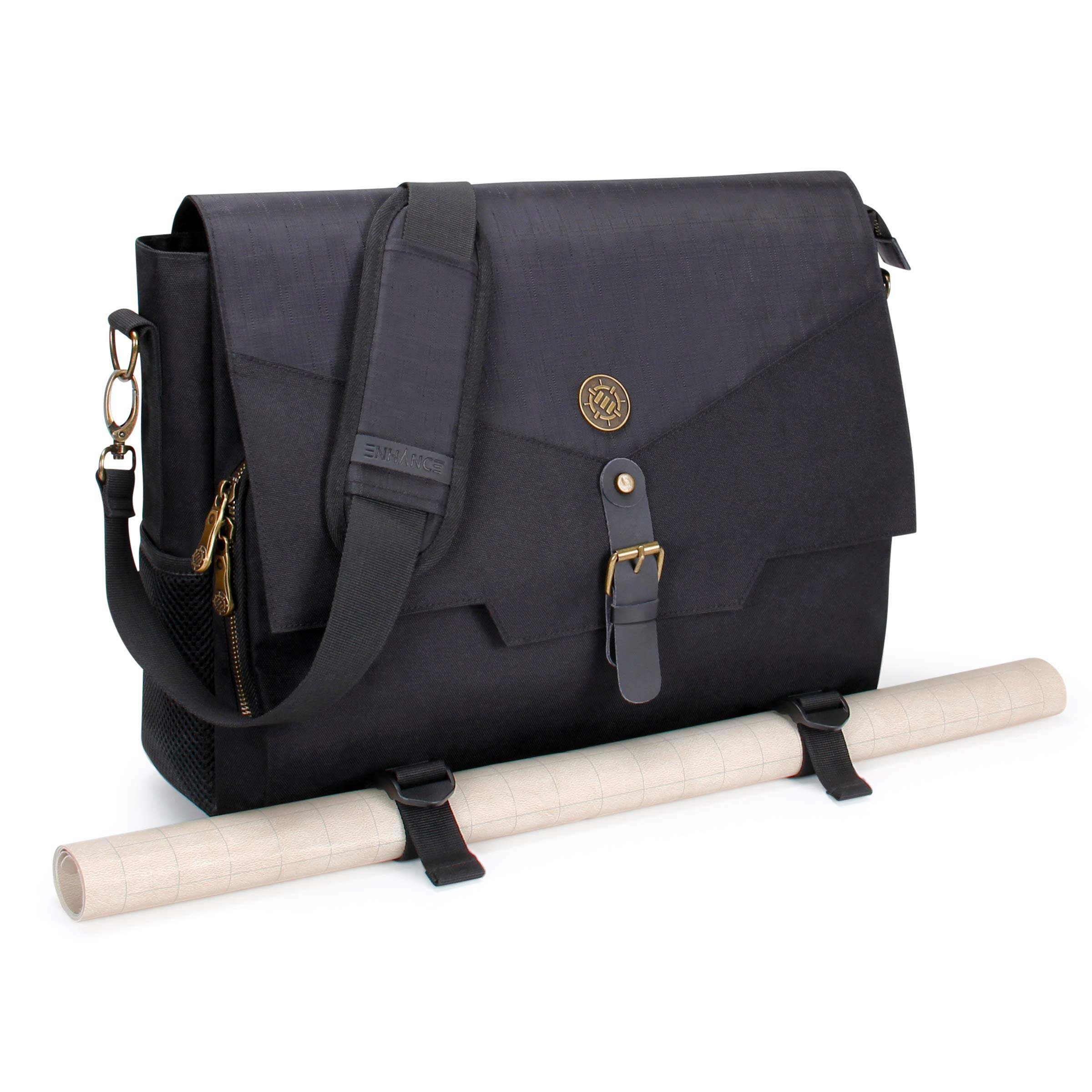 ENHANCE Tabletop DnD Bag - RPG Player's Essentials Dungeons and Dragons Messenger Bag Fits 2-4 Books, Binders, Dice & Accessories, with 17 inch Laptop Compartment and Battlemap Carrying Straps