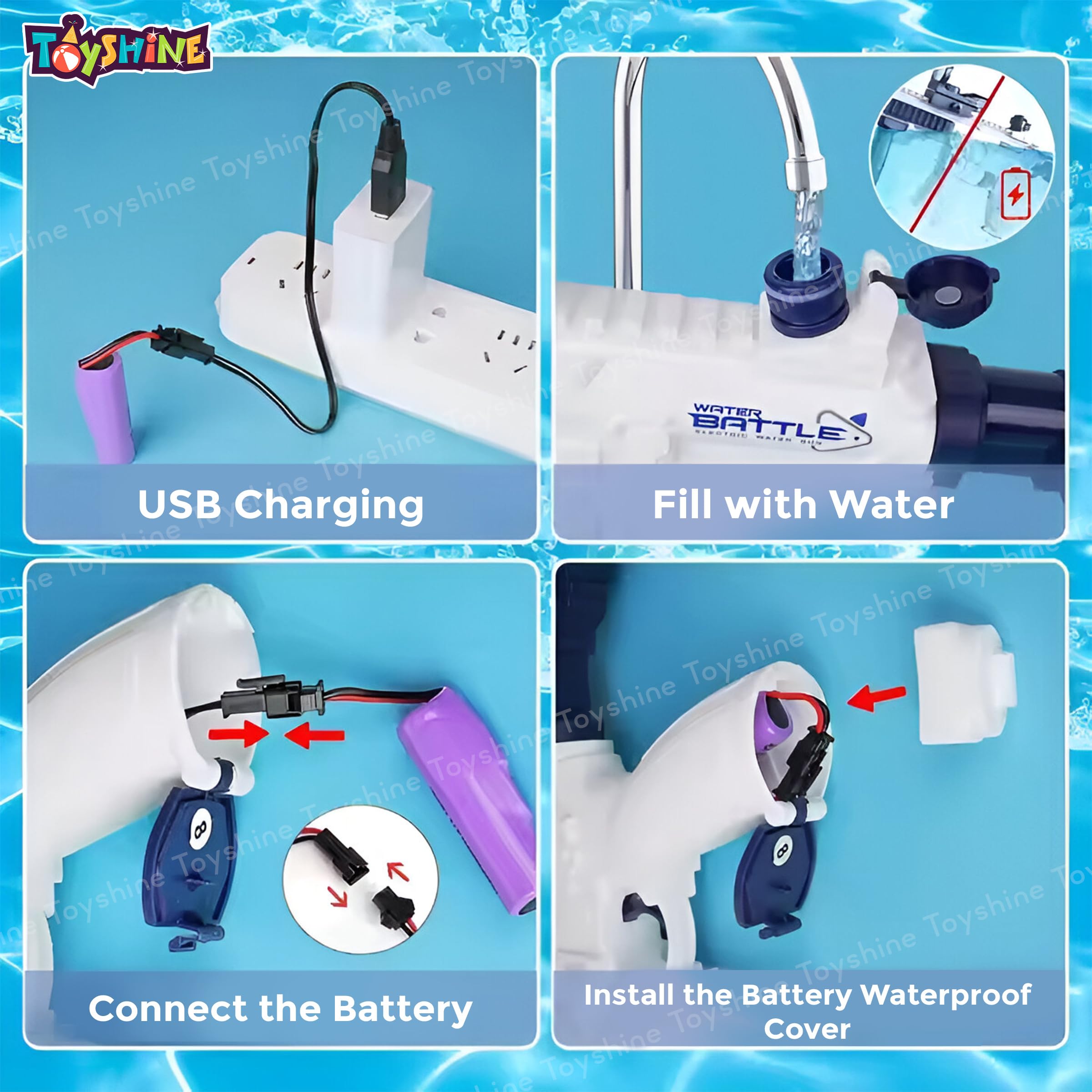 Toyshine M416 Electric Water Gun Toy with 25-30Ft Range | Self-Filling | Rechargeable | High Pressure Mechanism Fun Toy for Kids Holi Party and Outdoor Water Fun 4