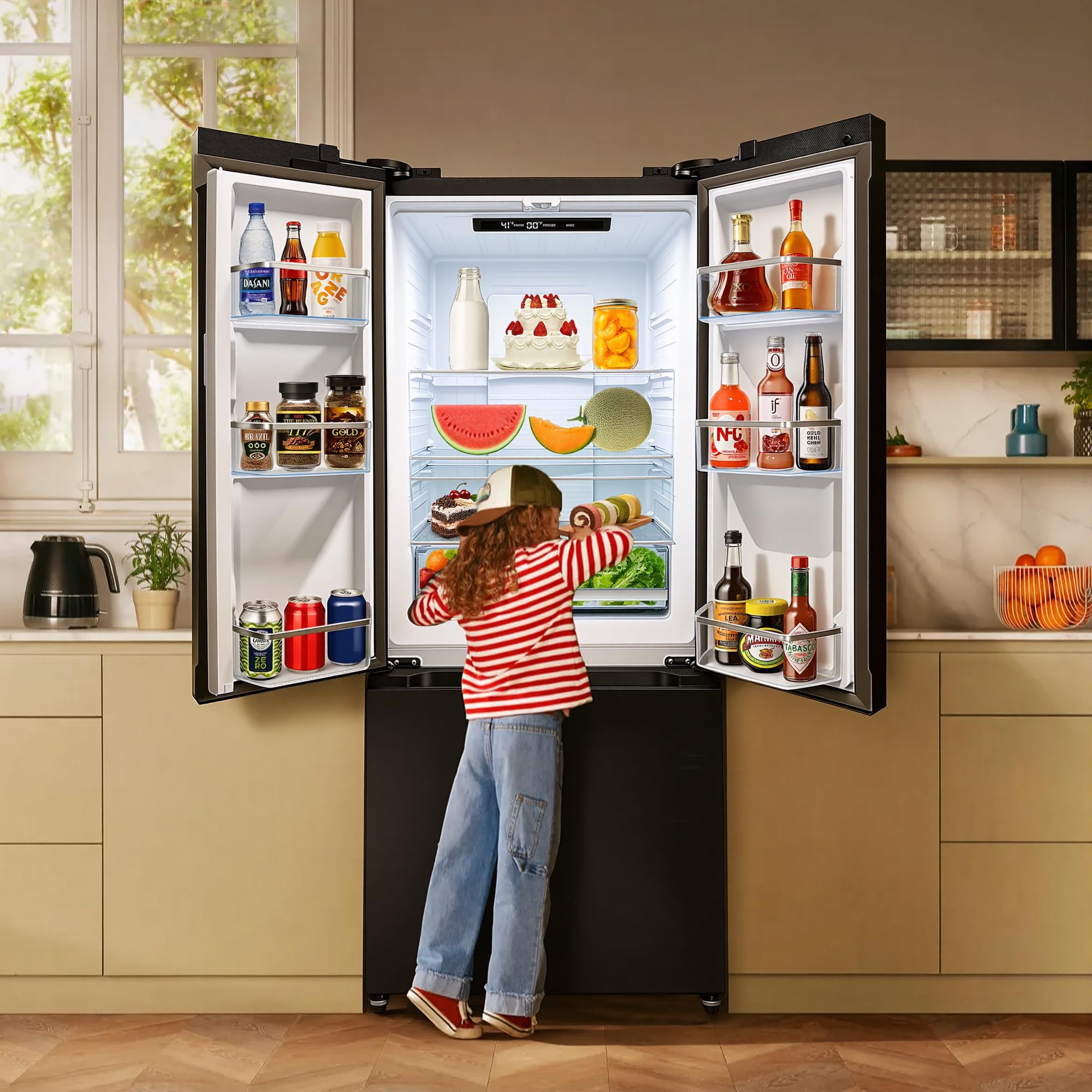 Iceblue 17.7 Cu.Ft. French Door Refrigerators, 30" Full Size Refrigerator, Beverage Refrigerator With Bottom Freezer, Frost Free Beverage Fridge - Black Stainless Steel on Fridge.com - View 6