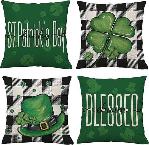 Juego de 4 fundas de almohada del Día de San Patricio de 22 x 22 pulgadas, fundas de almohada del Día de San Patricio, fundas de almohada