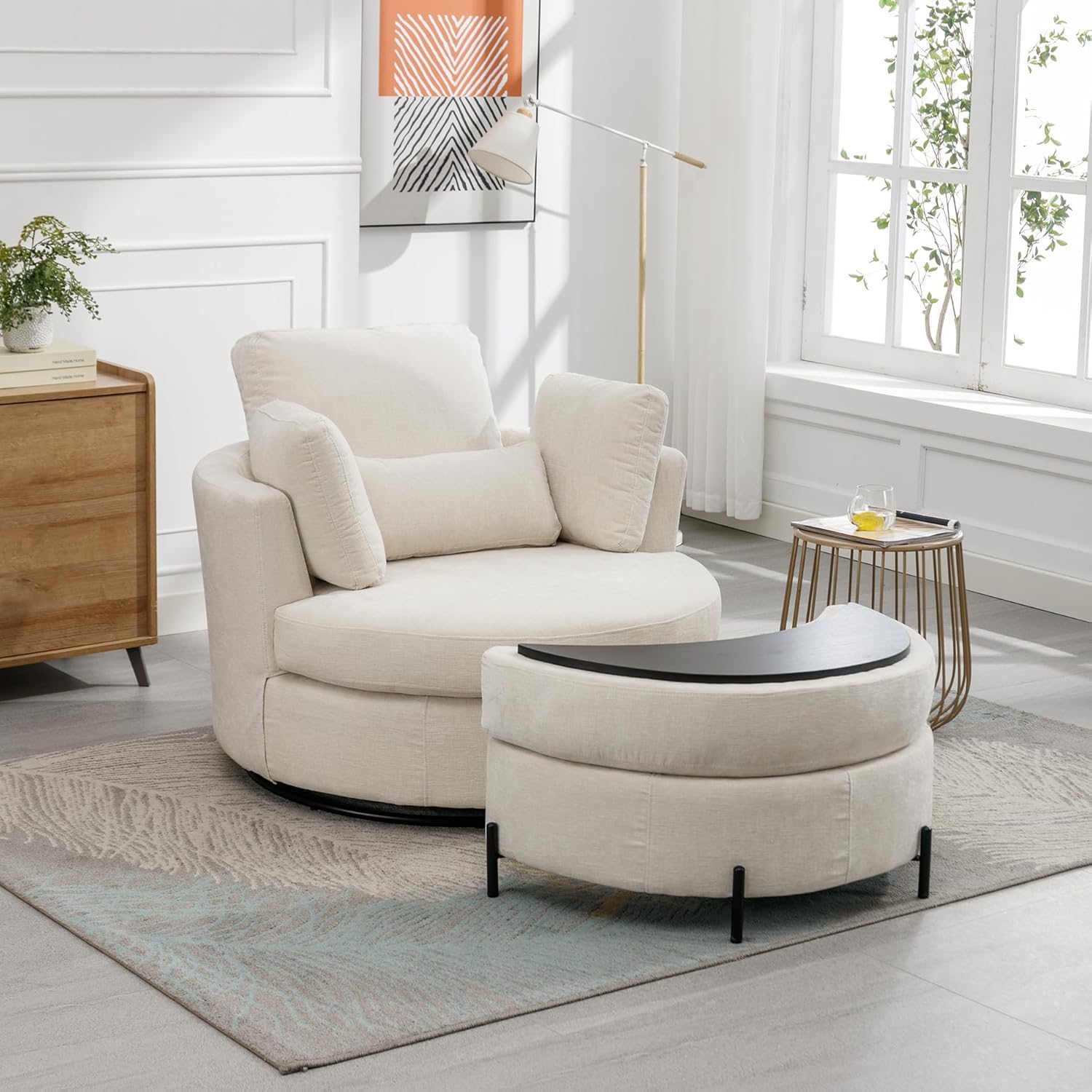 Oversized Swivel Accent Barrel Chair with Storage Honduras Ubuy