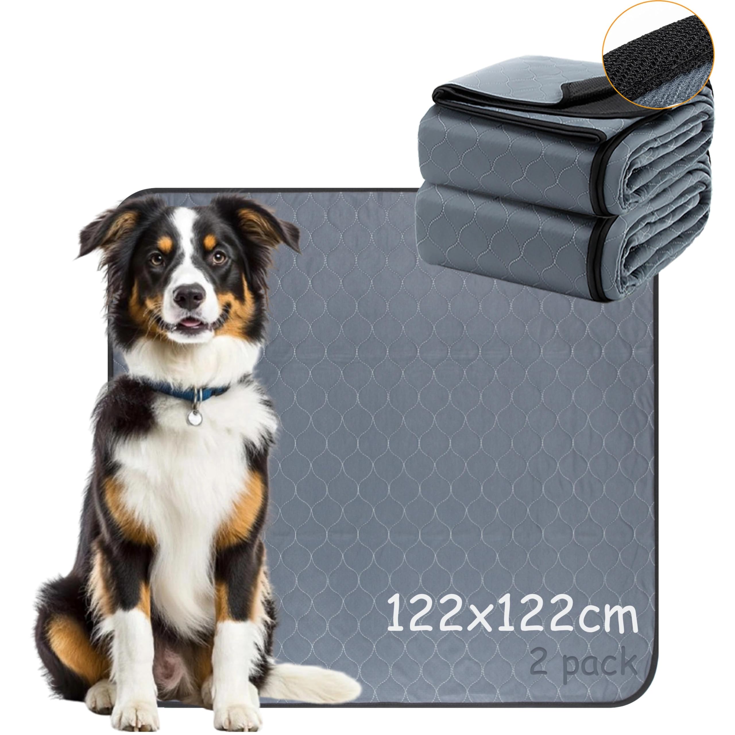 Bunlitent Extra Large Washable Dog Pee Pads,122x122 cm, Non-Slip Waterproof Pet Playpen Mat