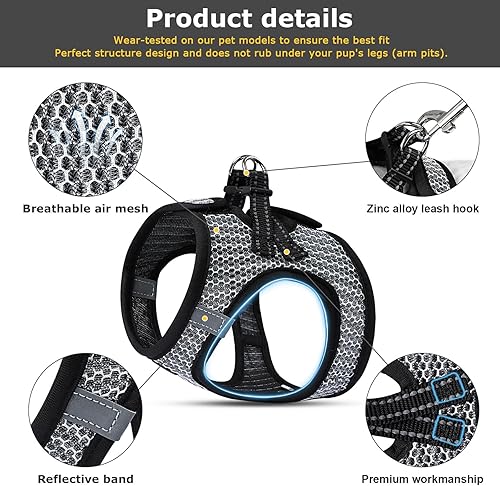 Miniatura 5 de Arnés sin tirones para cachorros, arnés de malla ligero extra pequeño, arnés reflectante para perros pequeños, gatos, chaleco Yorkie Chihuahua,