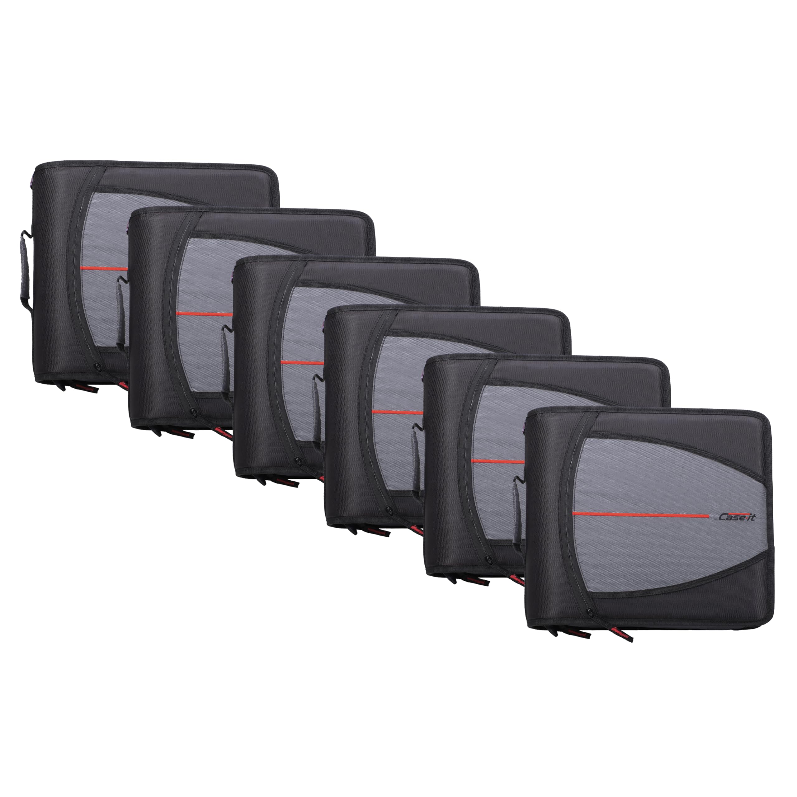 Case-it The Mighty Zip Tab Zipper Binder - 3 Inch O-Rings - 5 Color Tab Expanding File Folder - Multiple Pockets - 600 Sheet Capacity - Comes with Shoulder Strap - Jet Black D-146 (6 Pack) — image 1