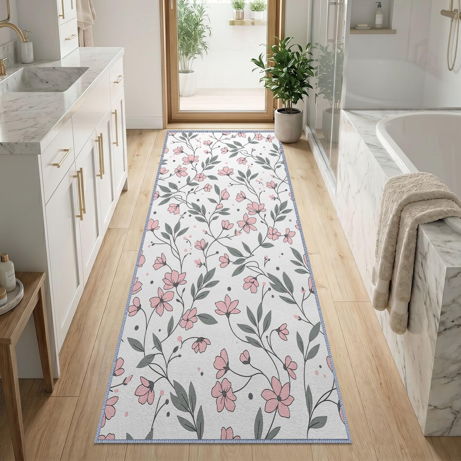 Acquarelle Florale Nordic - Tappeto da corridoio antiscivolo, 80 x 180 cm
