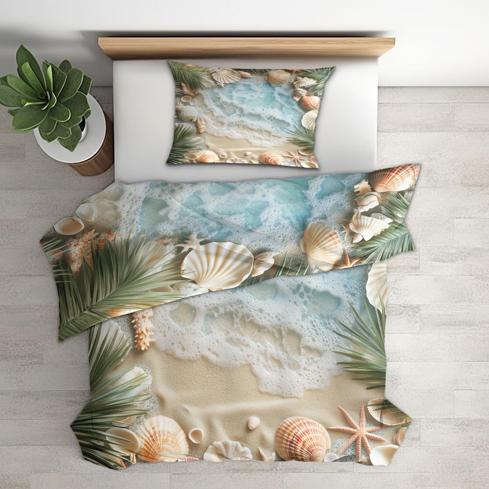 Housse de couette réversible plage 200x200 en microfibre douce avec taies