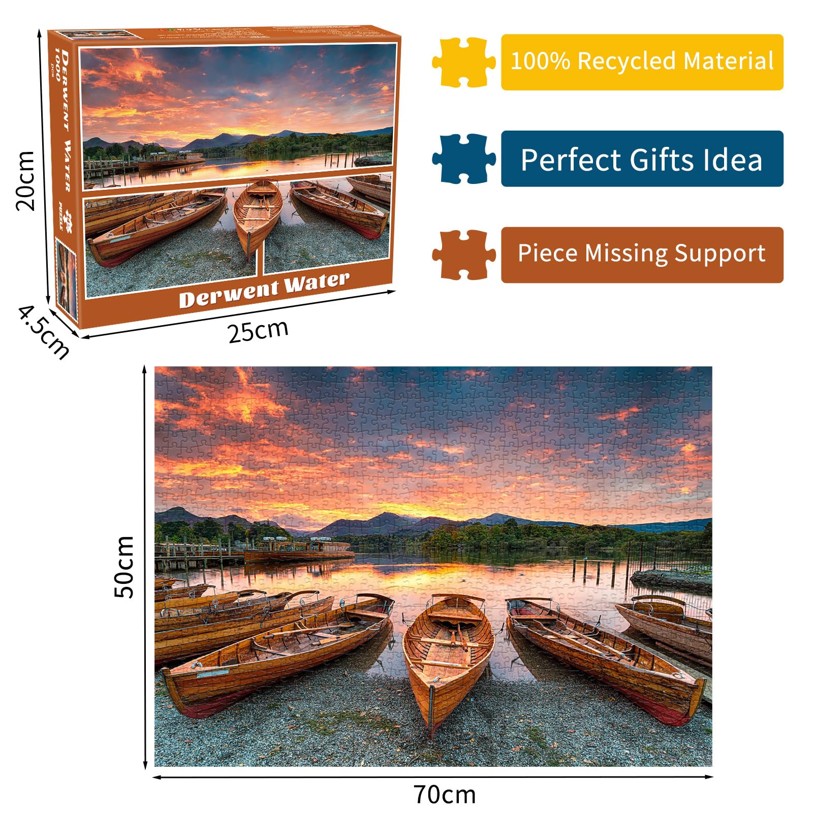 Derwent Water Jigsaw Puzzles for Adults 1000 Jigsaws Fiery Sunset over Boats 1000 Piece Jigsaw Puzzles for Adults - Image 3