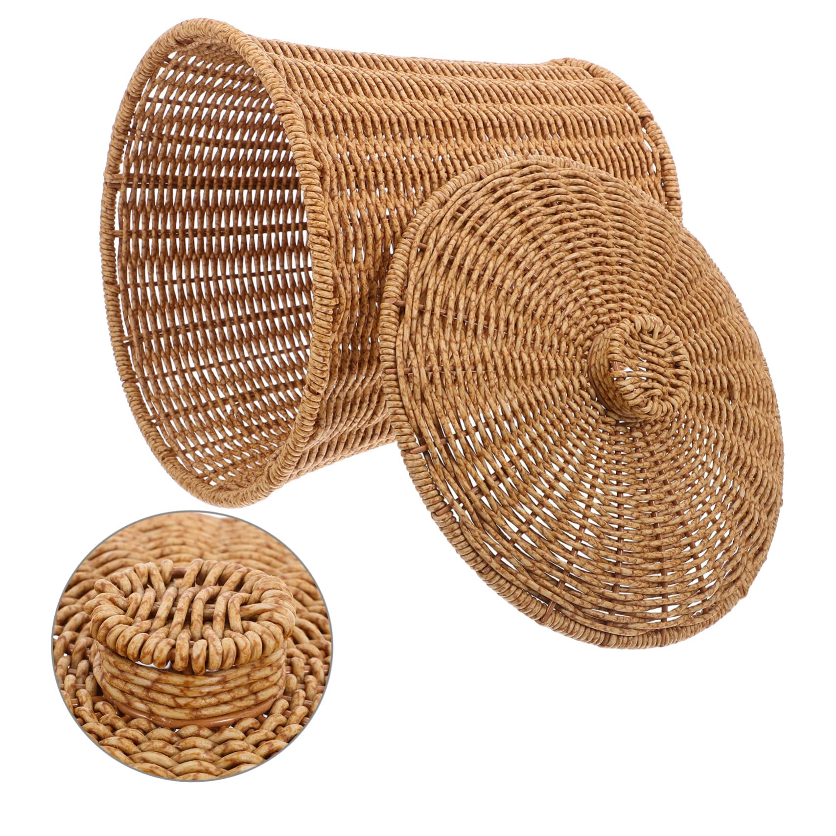 Zerodeko Panier de Rangement Tissé Main avec Couvercle pour Linge et Jouets Panier Rond Rotin Synthétique pour Maison
