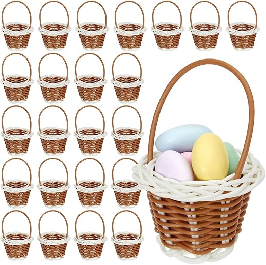 24 Pack Mini Woven Baskets with Handles - Miniature Baskets for School Projects, Easter-Themed Party, Arts & Crafts, Picnic (2 x 3 Inches)