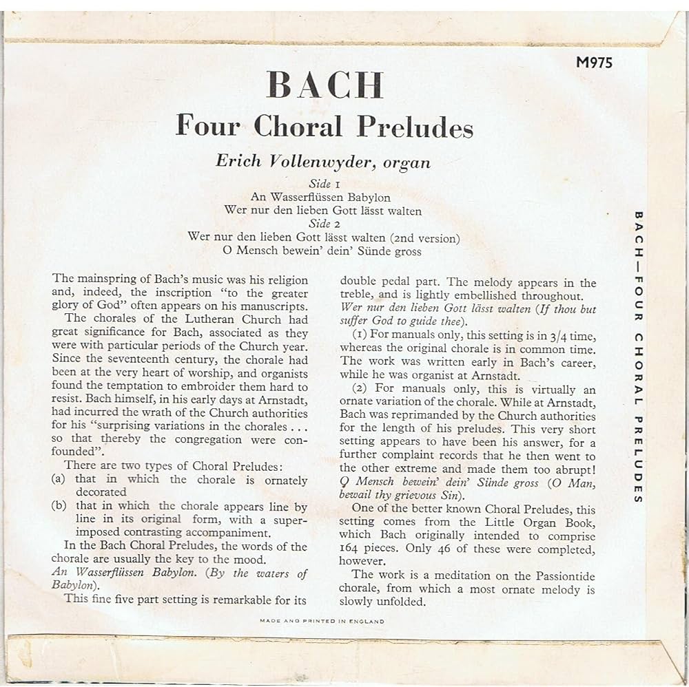 M 975 ERICH VOLLENWYDER Bach Four Choral Preludes 7