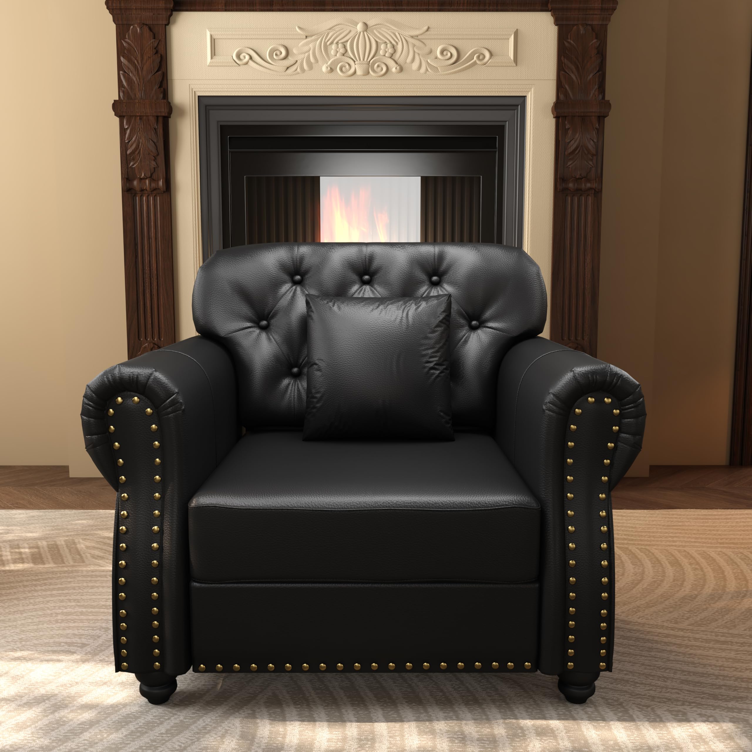 Photo 1 of KEIKI 83" Faux Leather Chesterfield Sofa with Rolled Arms