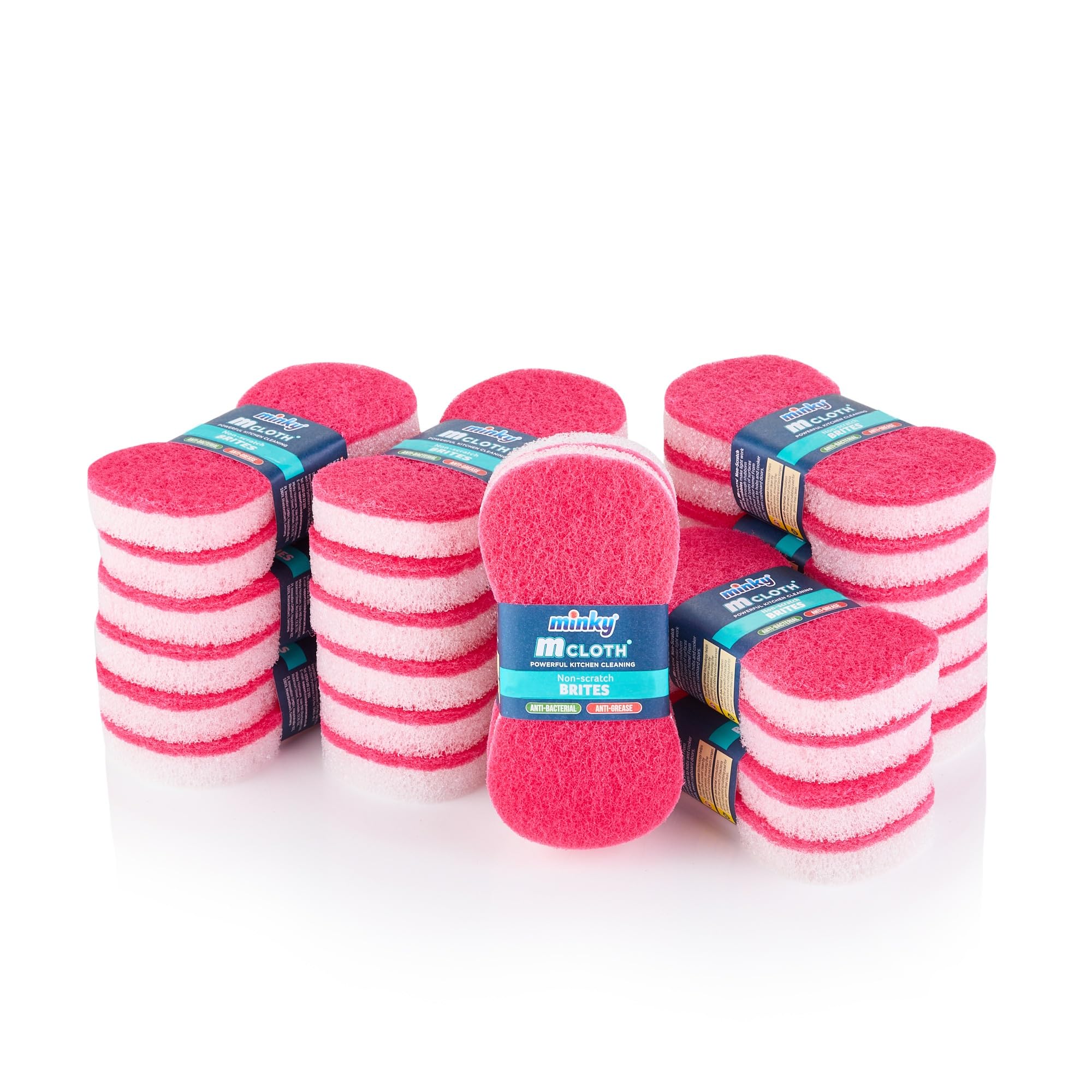 Minky Pink Brites, 24 Pack, Non-Scratch, Anti-Bacterial And Anti-Grease Washing Up Sponge, Cleaning Products, Kitchen Sponge, Scourers,