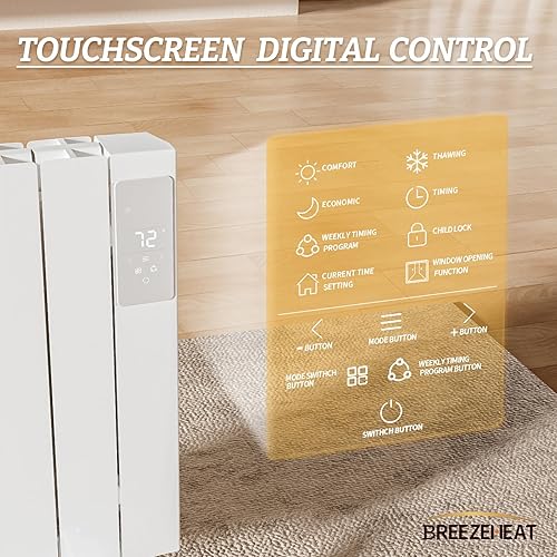 Miniatura 3 de BREEZEHEAT Calentador de panel eléctrico enchufable de 1500 W para uso en interiores, calentador de espacio independientemontaje en pared con