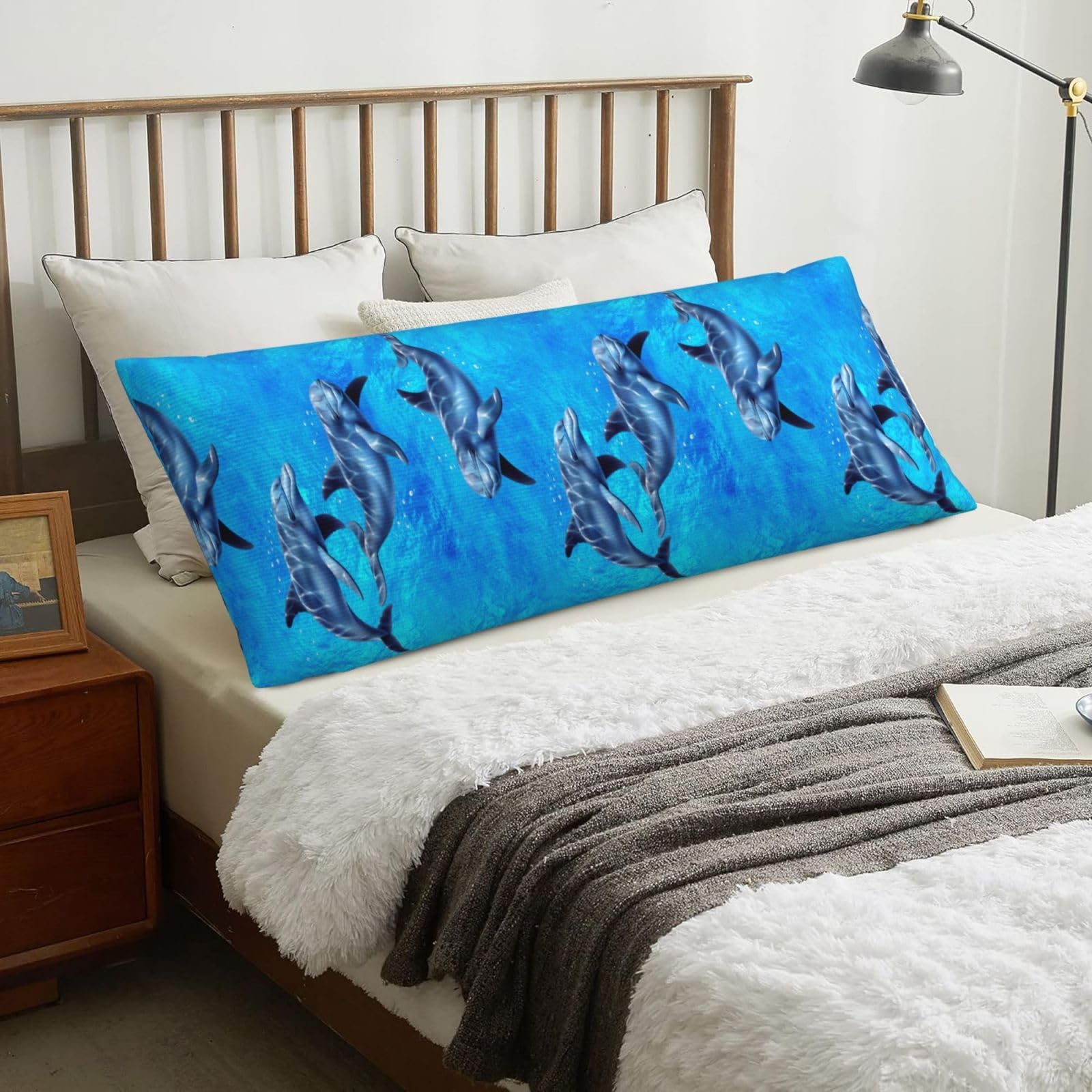 Dolphins, Body Pillow Cover with Zipper,Long Body Pillowcase 20 x 60 in