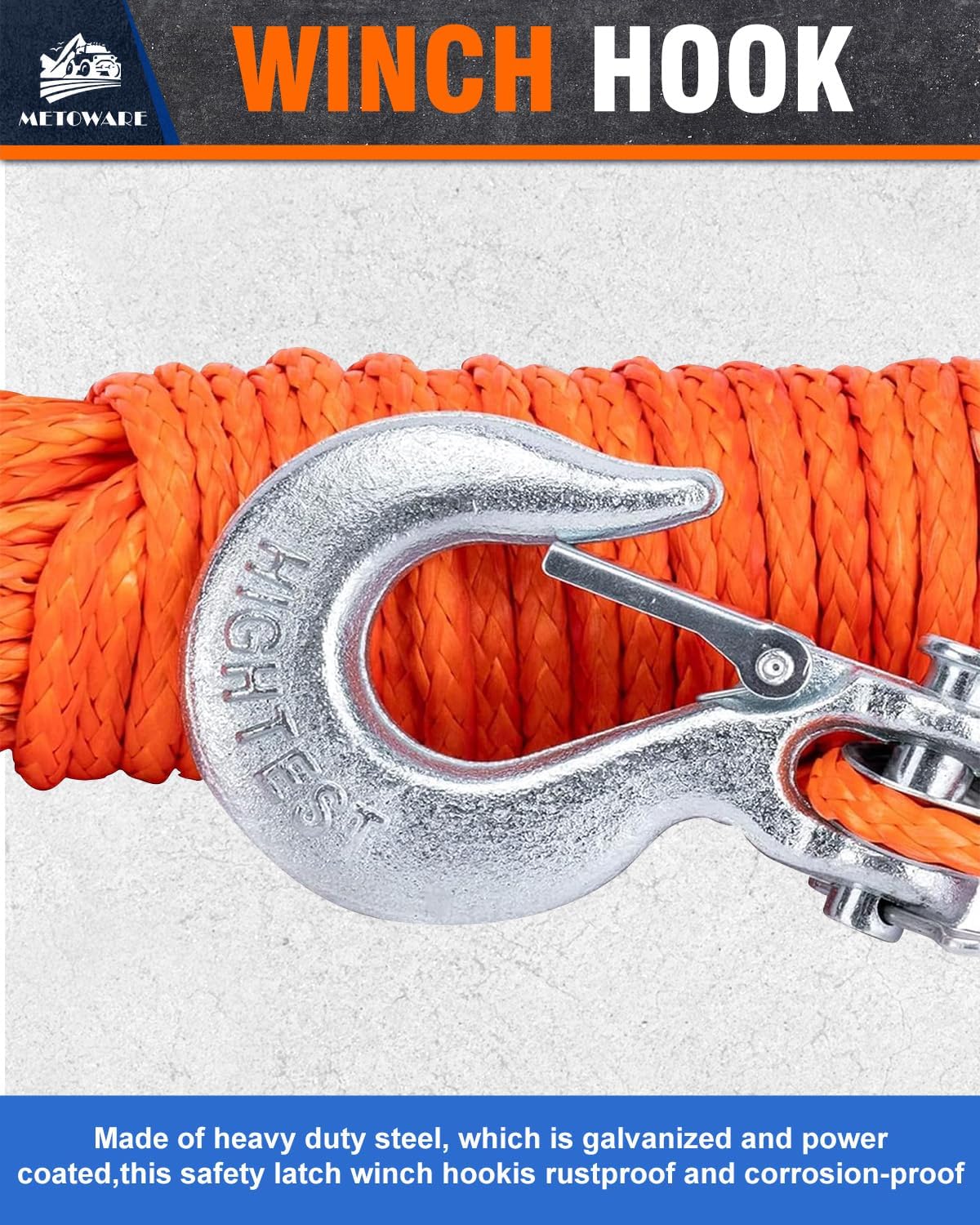 METOWARE Synthetic Winch Rope Kit, 3/16" x 50ft 8,350 LBS Winch Cable Line with Protective Sleeve Hook and Stopper Fits 4WD Off Road Vehicle UTV ATV SUV Truck
