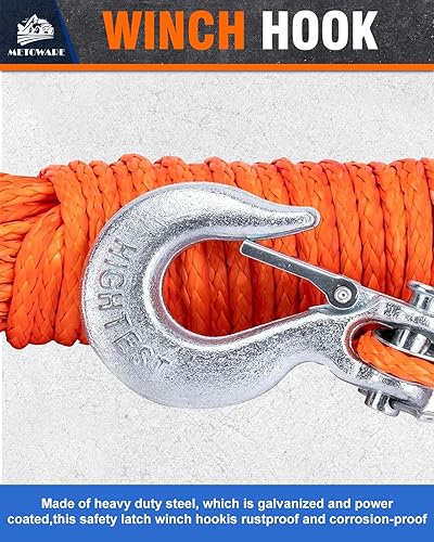 Miniatura 6 de METOWARE Kit de cuerda de cabrestante sintética, línea de cable de cabrestante de 14 pulgadas x 50 pies, 10,000 libras con gancho de funda