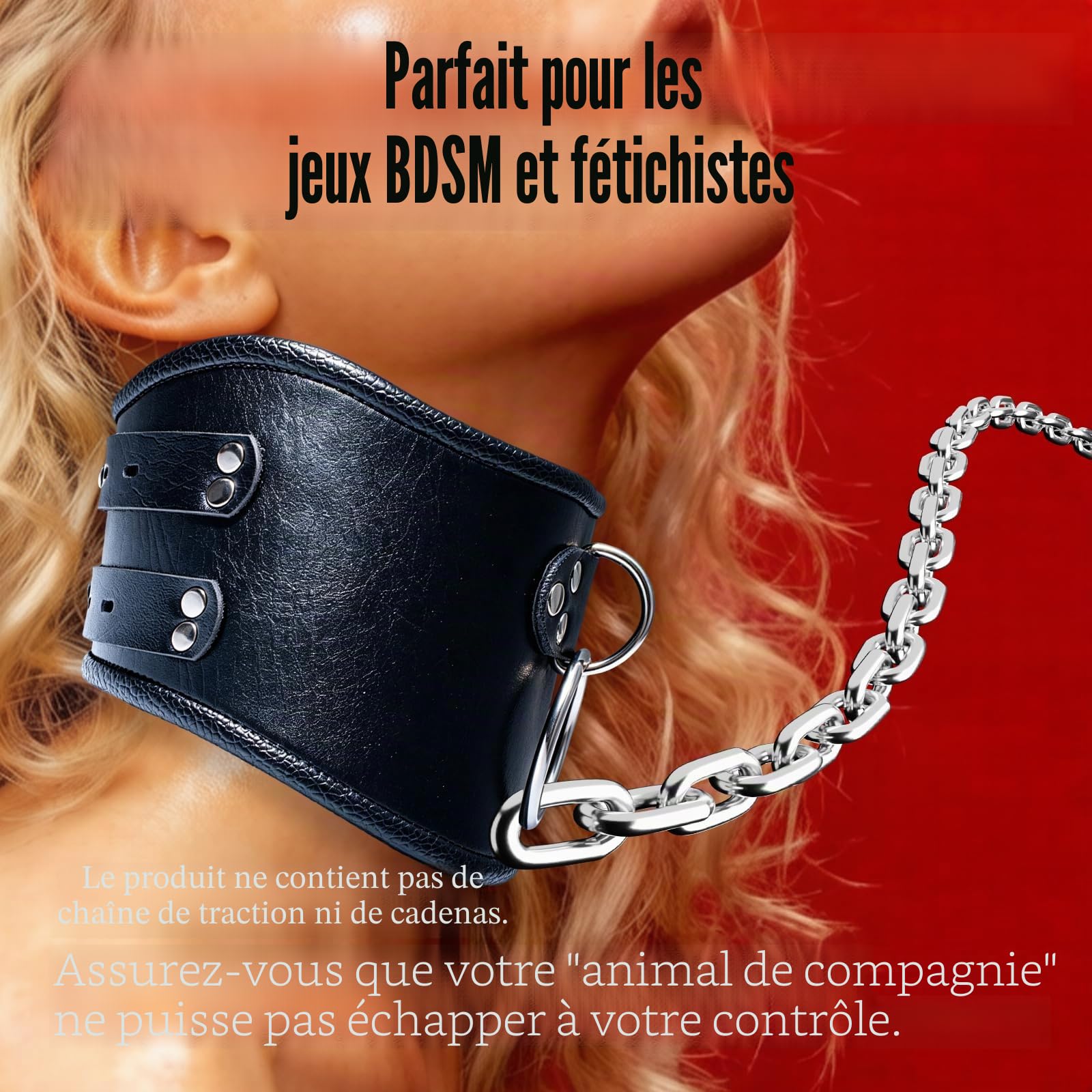 Collier en Cuir Corset Ras du Cou BDSM de Retenue pour Hommes et Femmes, Bondage pour le Sexe, Noir