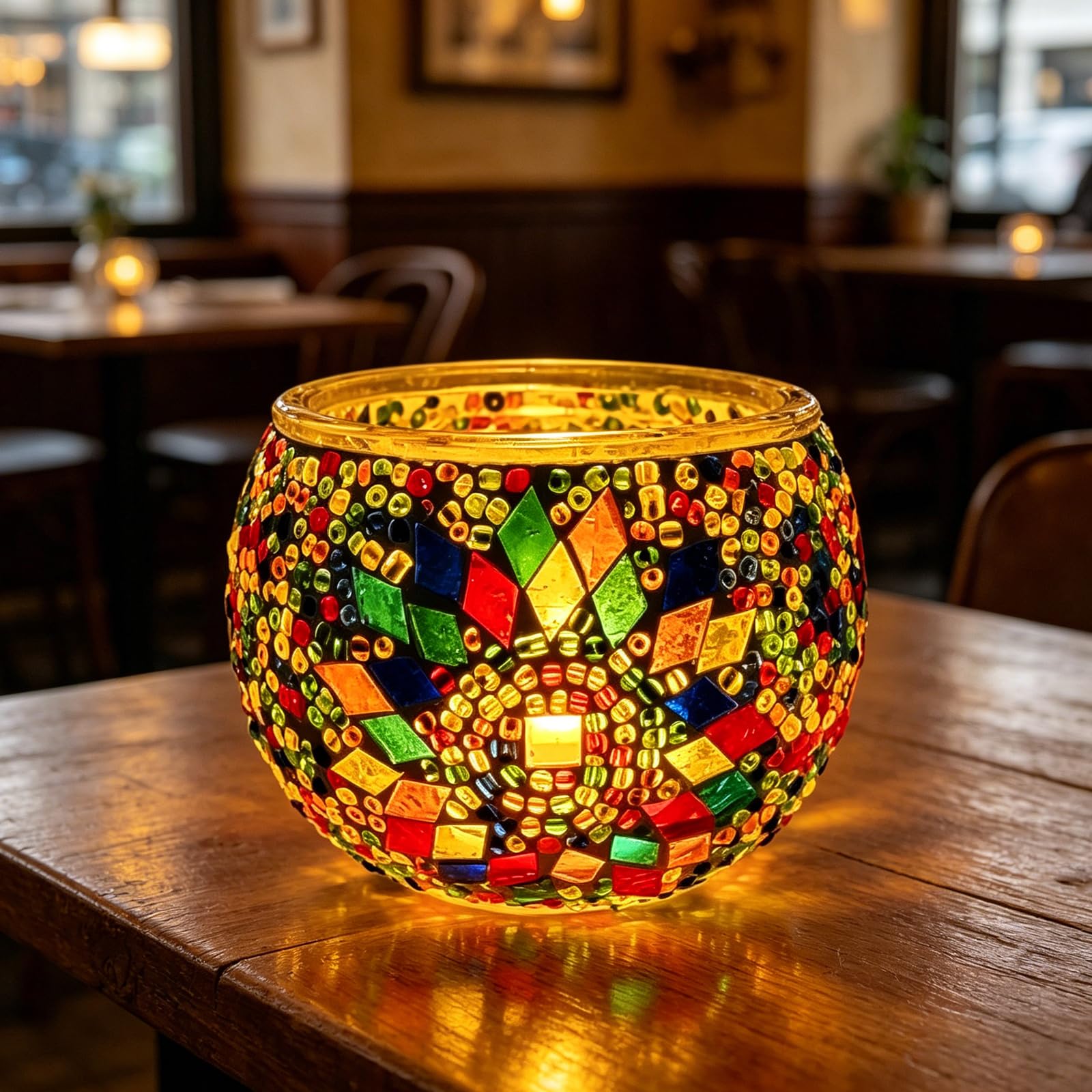 shulovehua Round Glass Multi-Function Art Ornament Handmade Creative Tealight Turkish Mosaic Lamp DIY Kit Night Light for Bar Office Kids Room Decor Family Handmade Stationery Storage