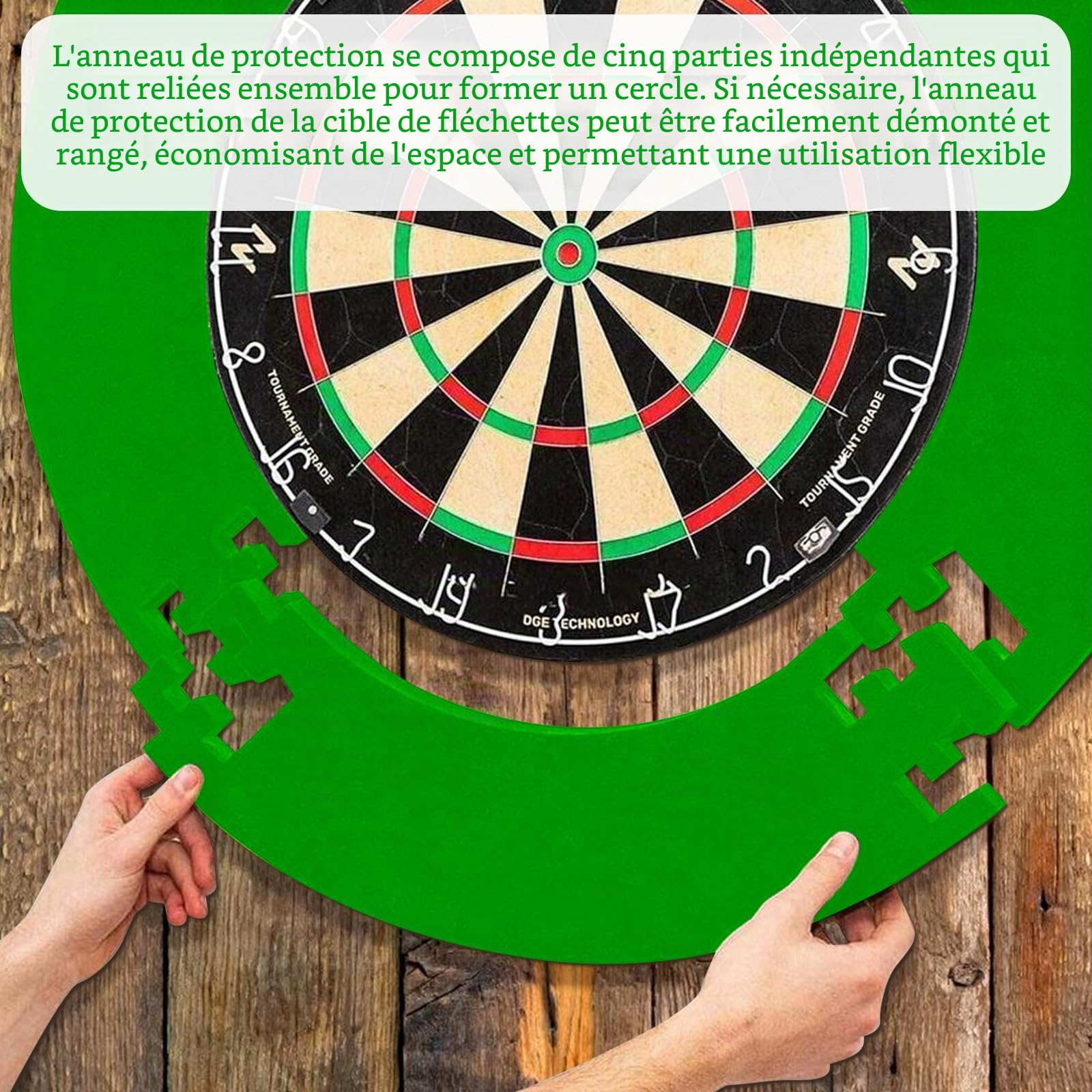 Lot de 5 anneaux de protection pour cible de fléchettes : surround, cadre de cible de fléchettes, pour le garage, protection murale, protection du panneau arrière, 44 x 13 x 2 cm – Vert