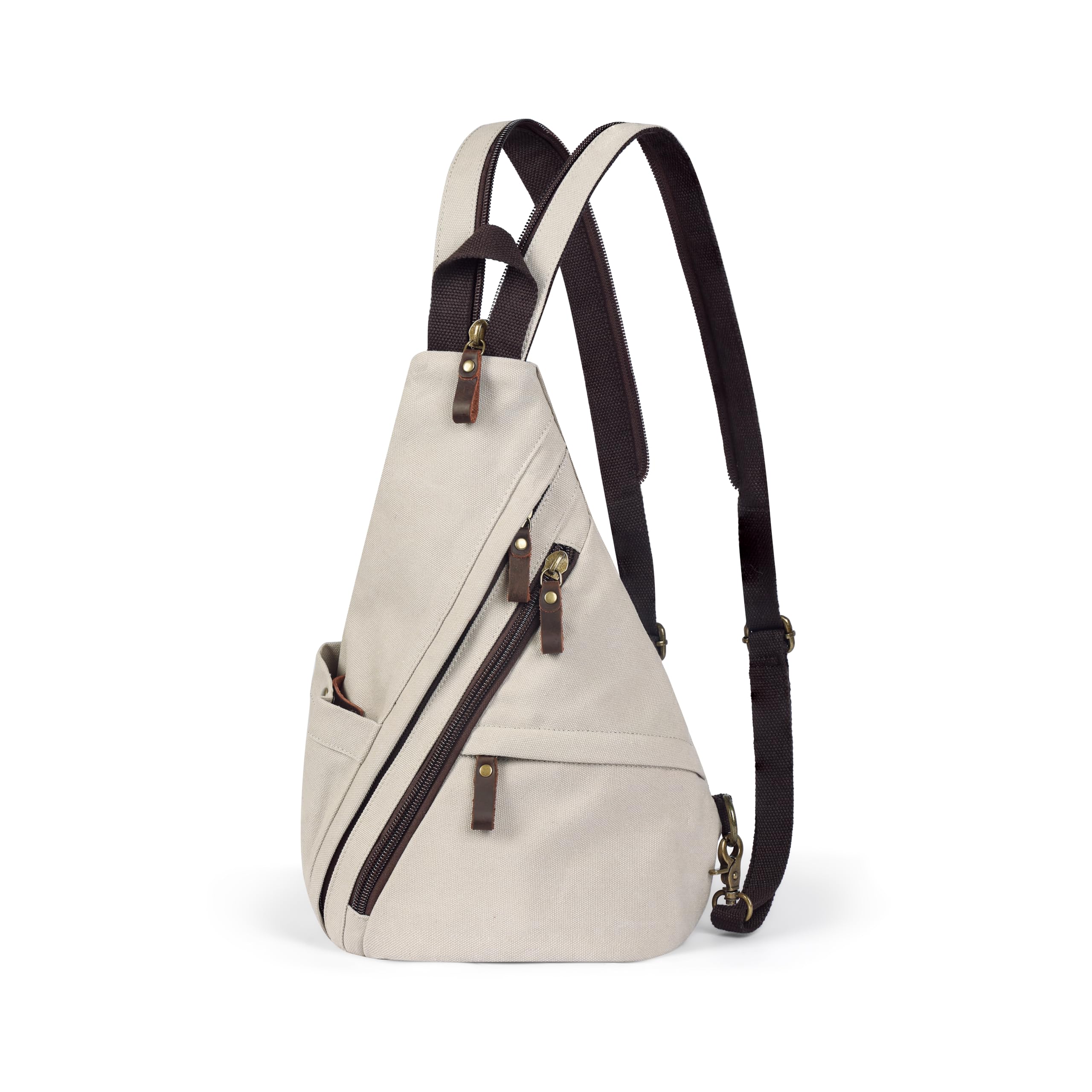 Zaino Monospalla Uomo Donna in Tela/Pelle Vintage, Borsa a Tracolla Convertibile 3 in 1, Zainetto Petto Marsupio Casual per Viaggio, Bici, Trekking e Lavoro