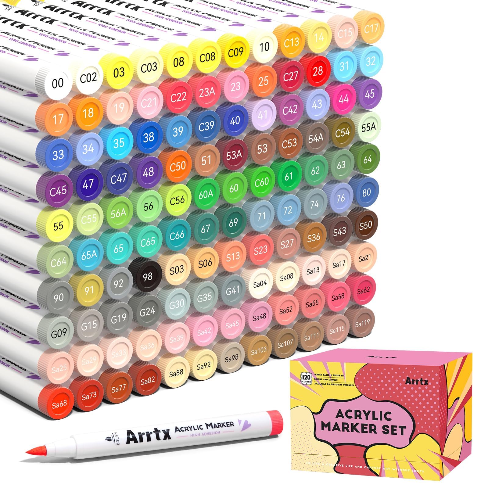 Arrtx Acrylic Markers Anime Series 120 Colors,Brush Tip Acrylic Paint Pens Paint Markers for Rock Painting Glass Wood Stone Fabric,Art Supplies