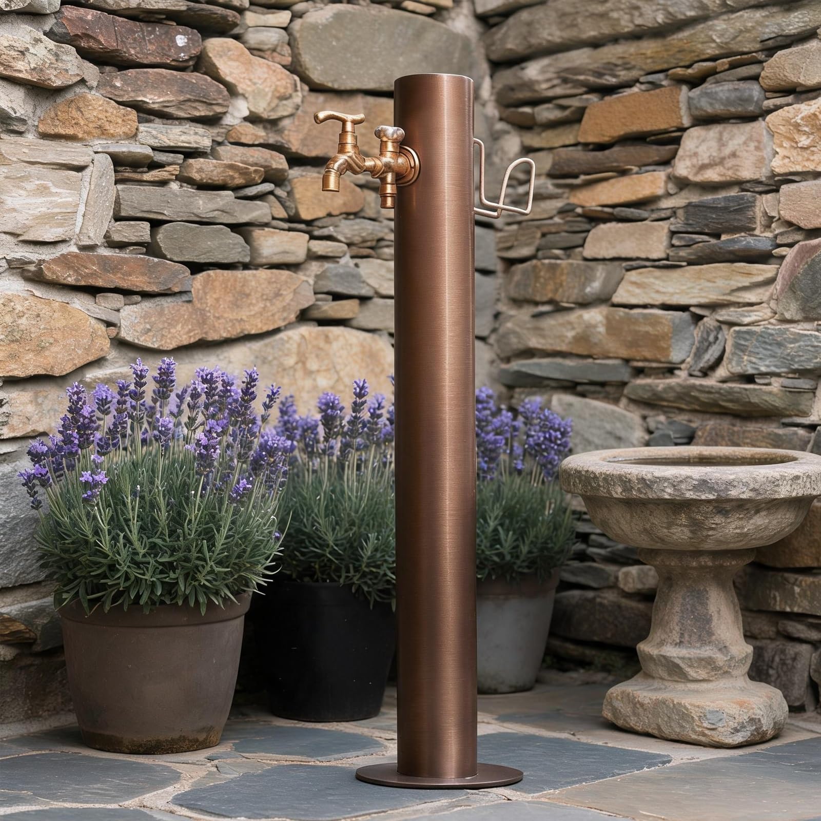 Genérico Columna de Agua para jardín con Grifo, hidrante Exterior de Acero Inoxidable 304, Grifo de Agua anticongelante montado en el Suelo, Doble Salida de latón con Gancho para Manguera p